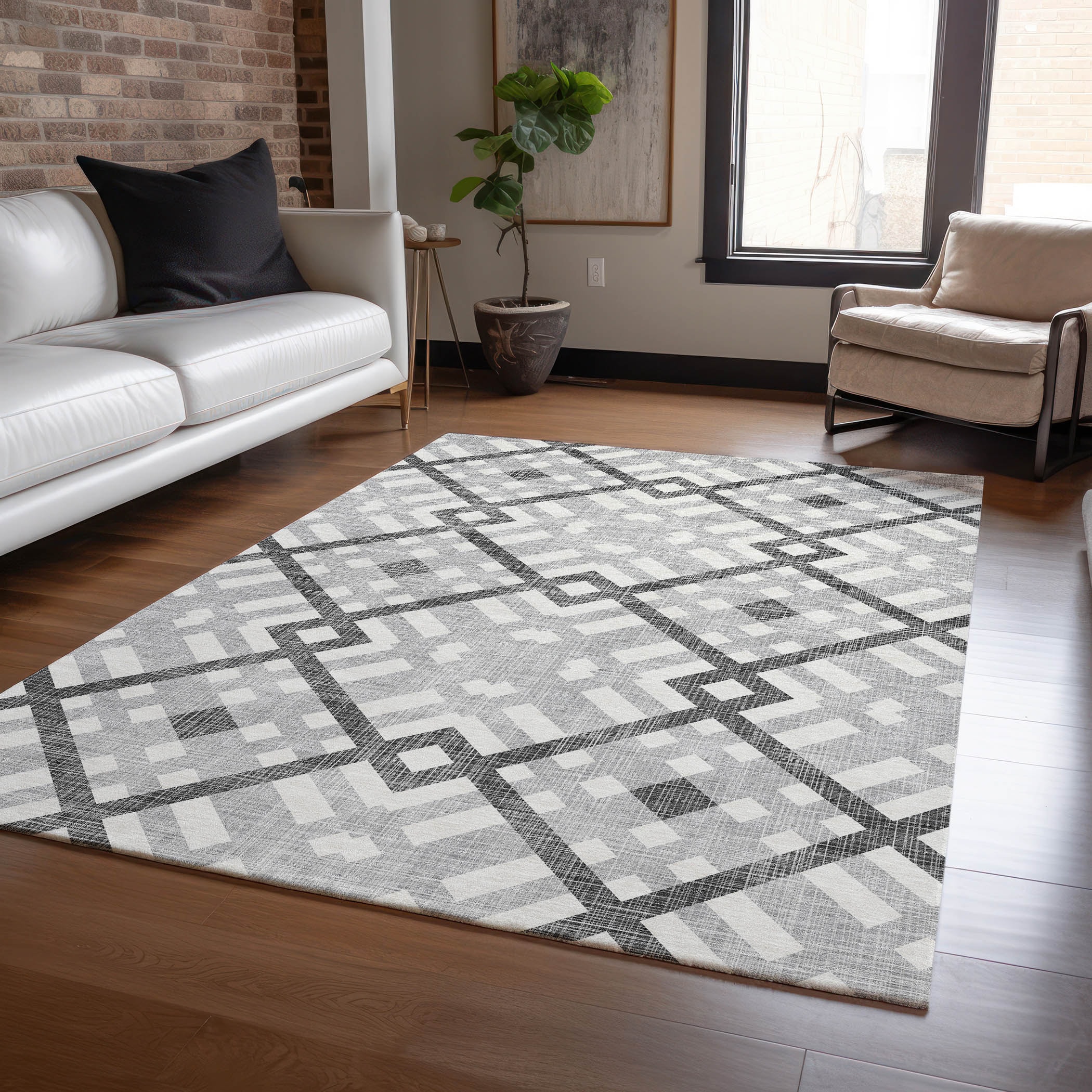 Addison Rugs ACN616GY30X46 Chantille ACN616GY 2 x 3 (ft) Polyester Gray Rectangular Indoor/Outdoor Abstract Machine washable Area rug