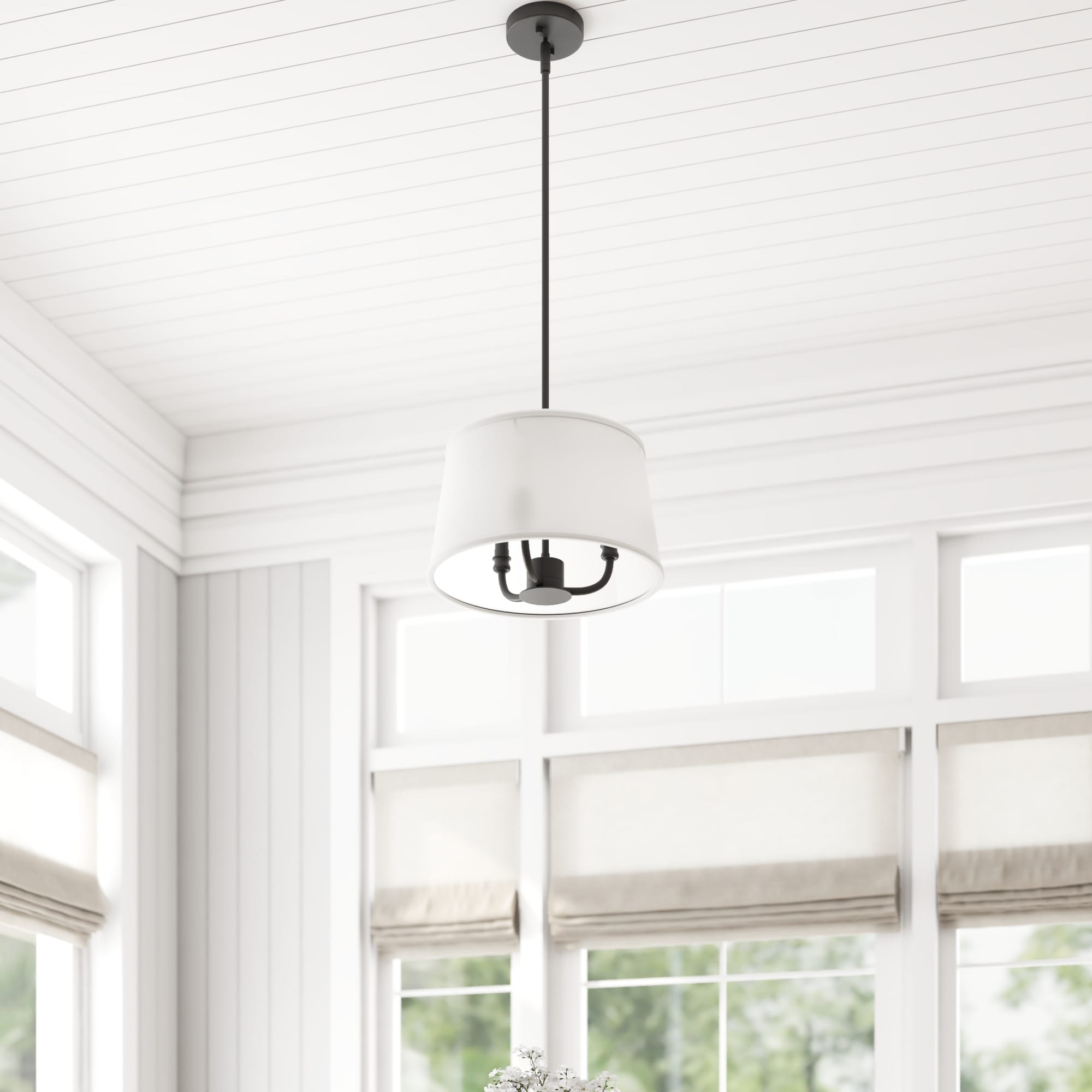 Prominence Home 51895-26 Billet 3 -Light Matte Black Transitional Drum Medium Hanging Convertible pendant/Semi-flush
