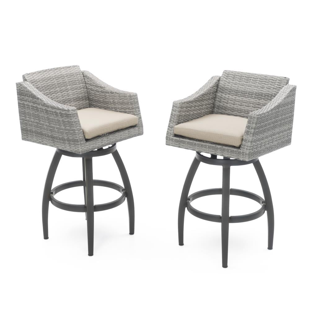 RST Brands OP-PEBS2-CNS-SLT-K Cannes Set of 2 Wicker Gray Aluminum Frame Swivel Bar Stool Chair(s) with Gray Sunsharp Cushioned Seat