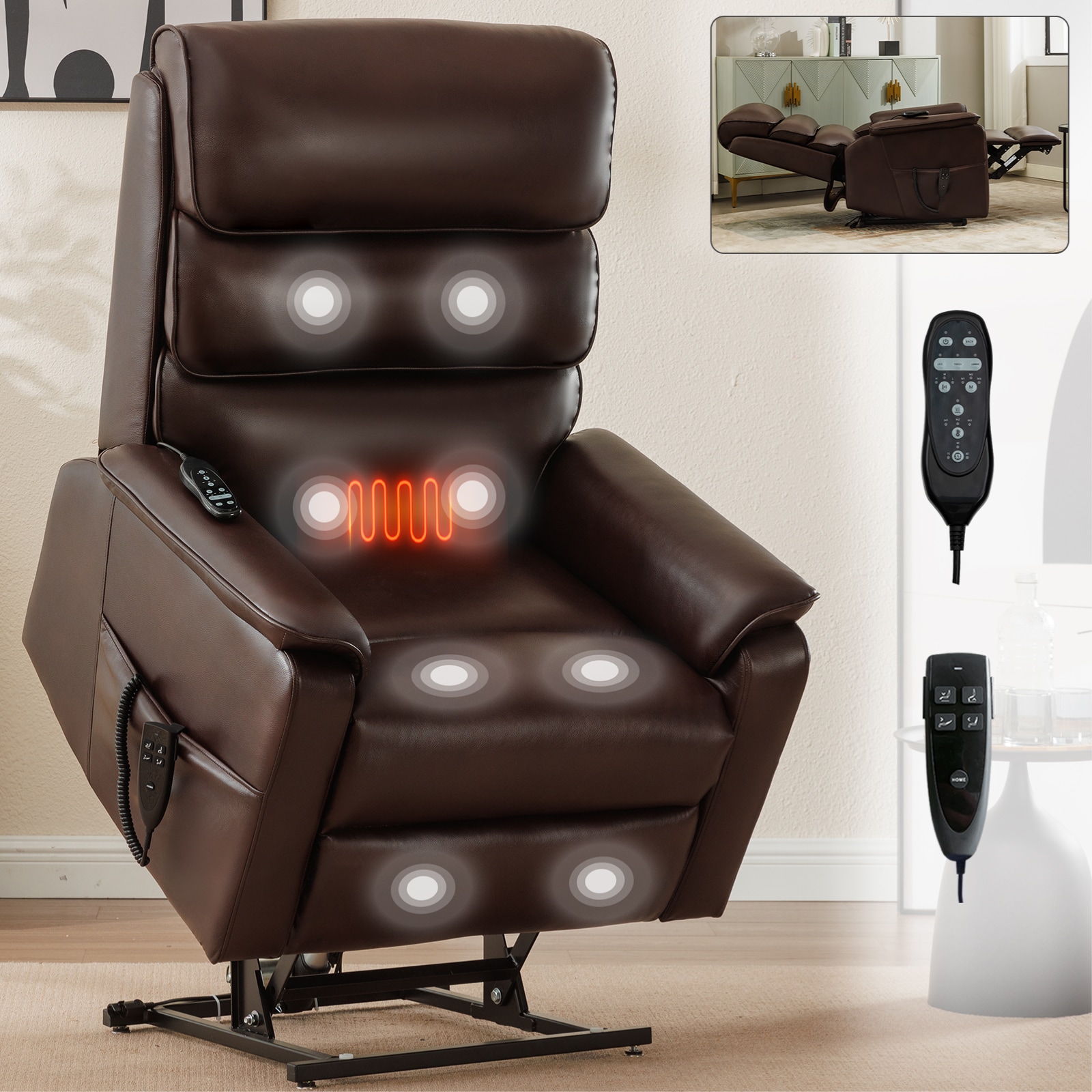 Mondawe MO-CO80063 Brown Faux leather Upholstered Powered Reclining Massage chair with Lift Assistance