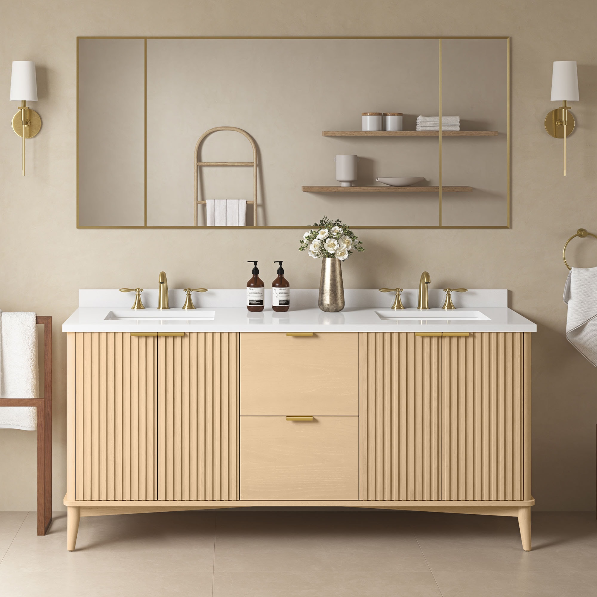 OVE Decors 15VVA-BERK72-174 Gabi 72-in Rustic Ash Undermount Double Sink Bathroom Vanity with White Engineered Marble Top