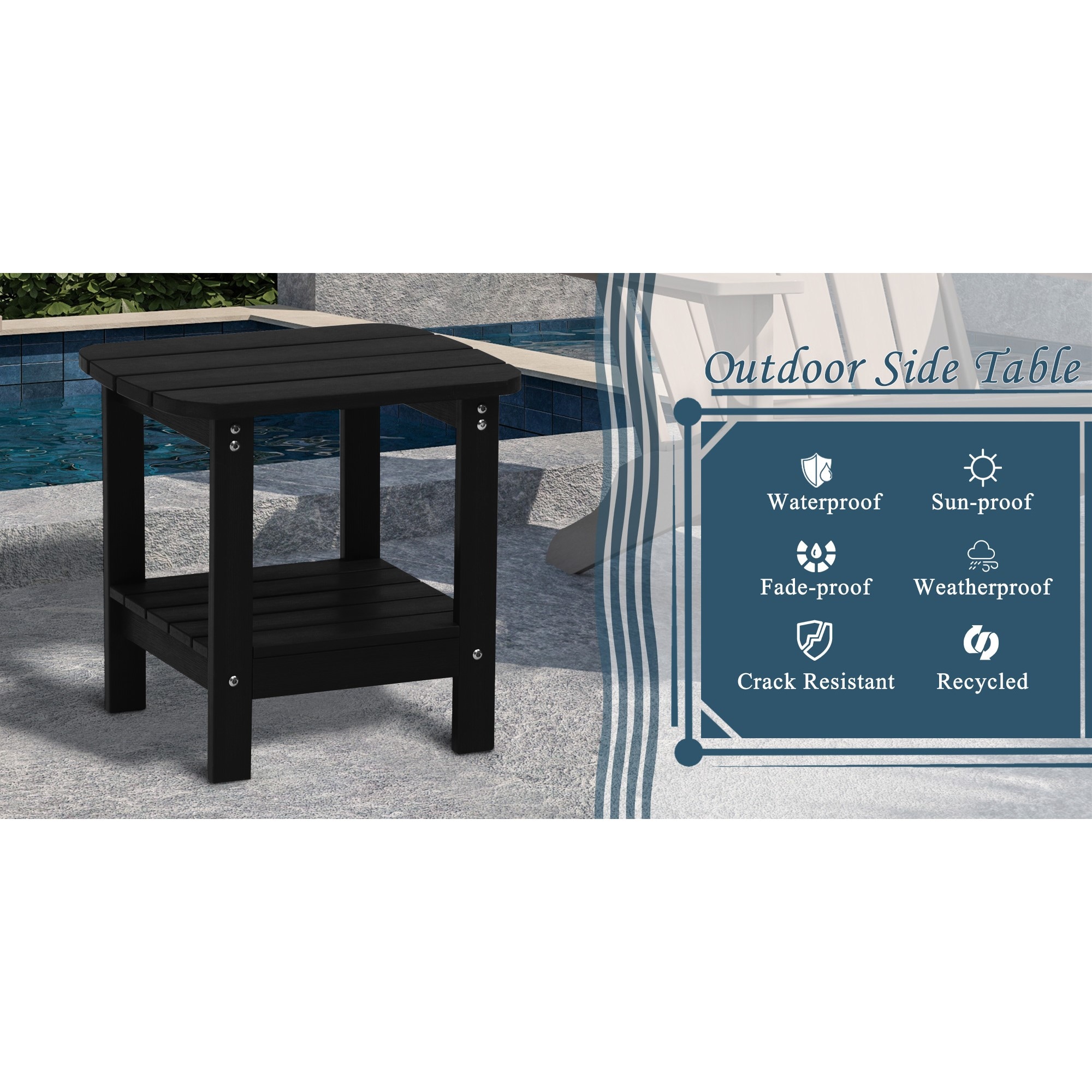 Black Solid Fir Wood Outdoor Side Table