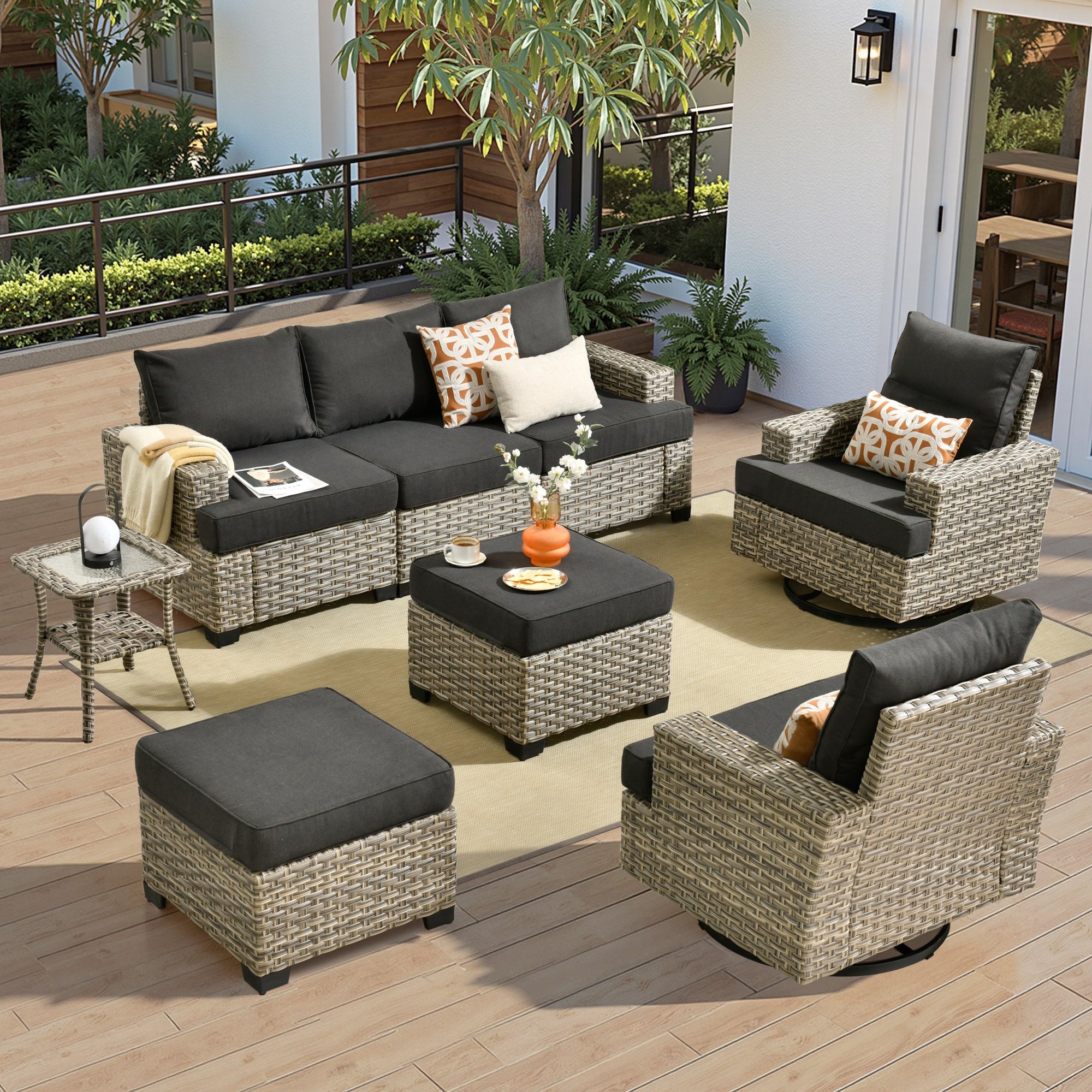 ALTRIGUS 6L-YZTBS108-AL 8 -Piece Wicker Patio Sofa Conversation Set with Black Cushions