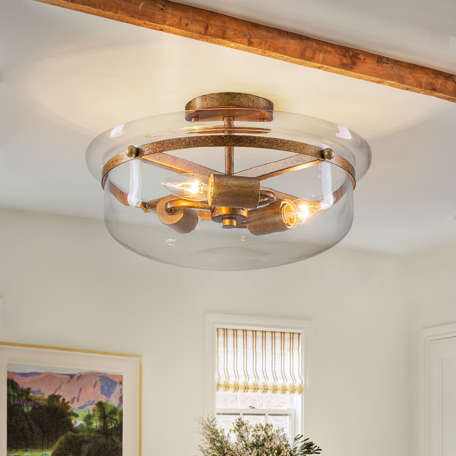 Dusklark 15 in. 3-Light Gold Semi Flush Mount with Clear Glass