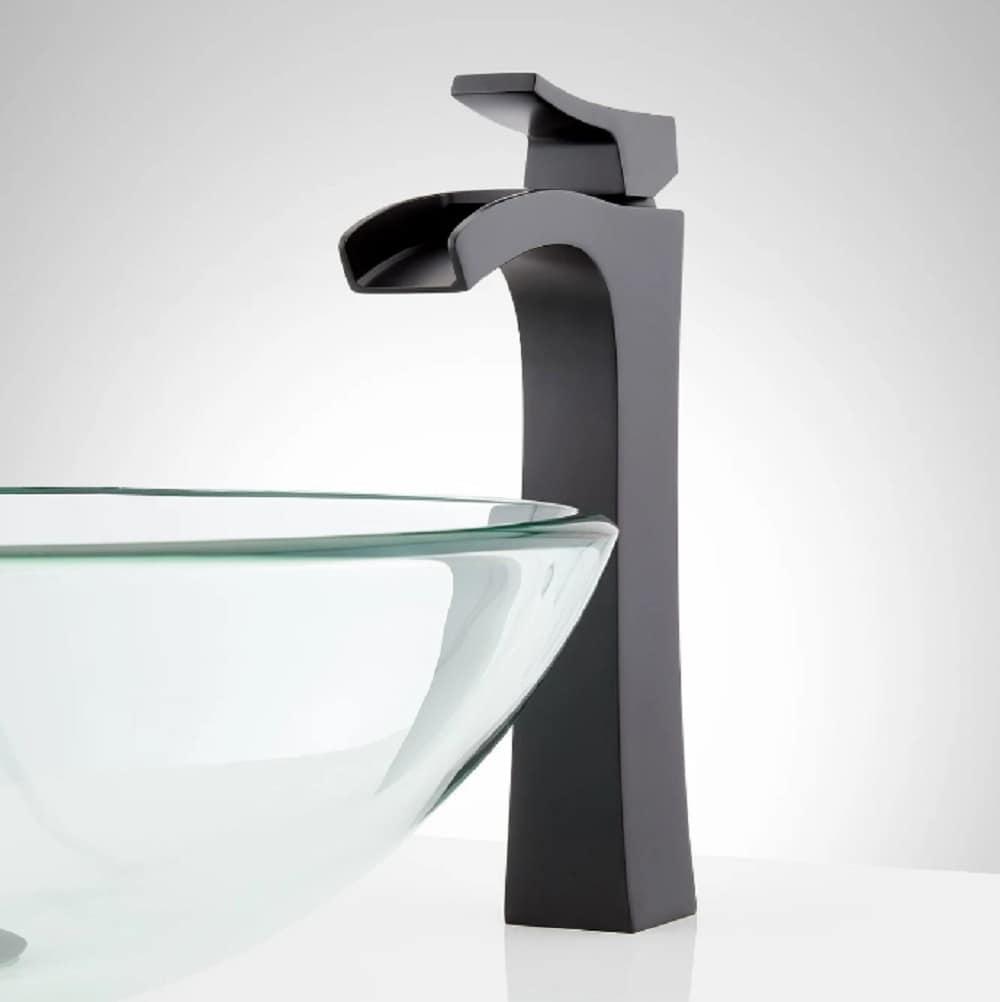 Signature Hardware 477033 Vilamonte Matte Black Single hole 1-handle WaterSense Mid-arc Residential Handle Bathroom Sink Faucet with Drain