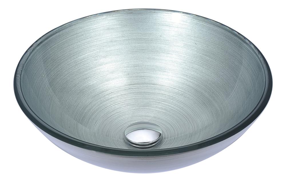 ANZZI S197 Gardena Tempered glass Vessel Round Modern Brushed silver Bathroom Sink with Drain Included ( 16.5-in x 16.5-in )