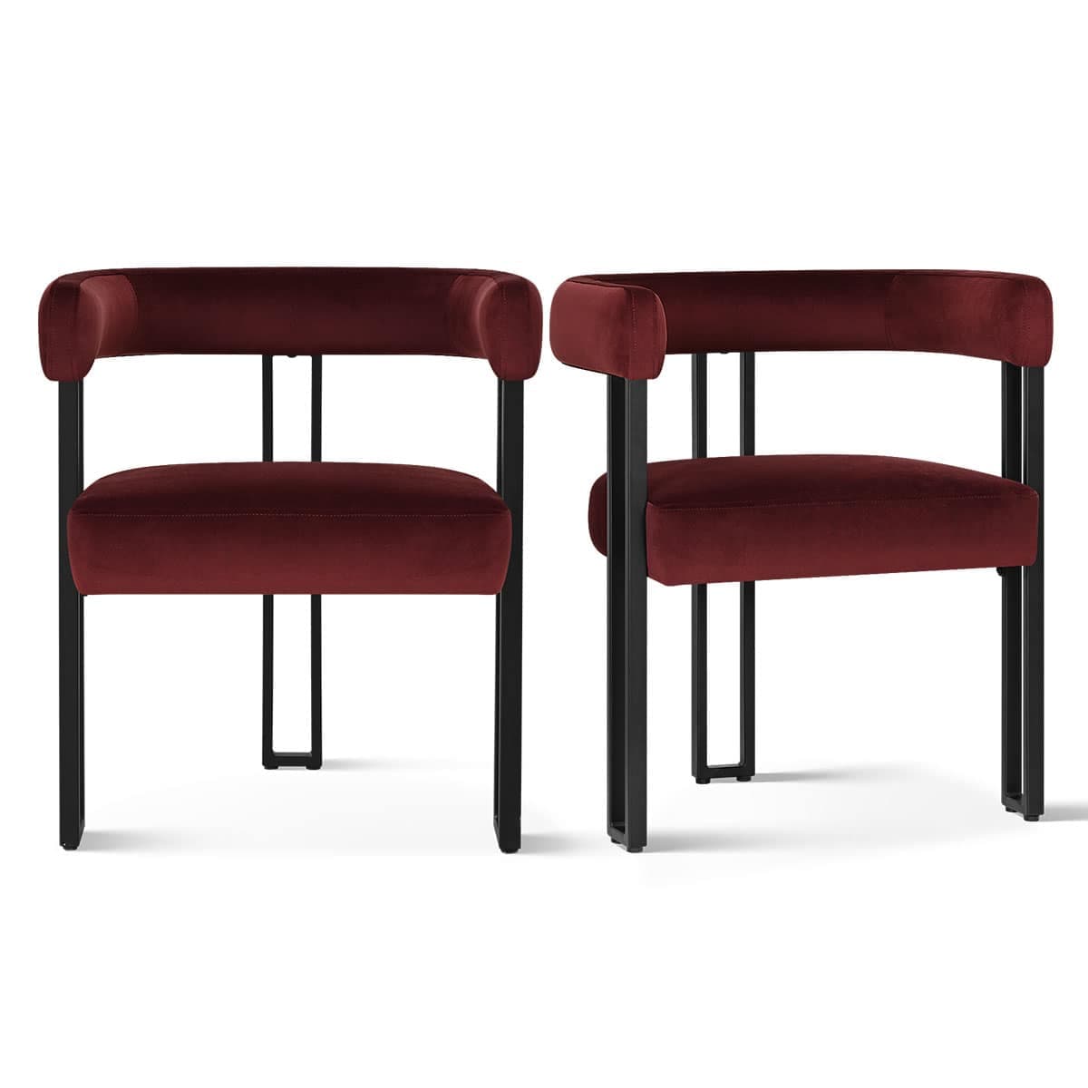 Maison Boucle MIA-VELVET-BURGUNDY2 Set of 2 Burgundy Velevt Dining Chairs with Armrests Modern Upholstered Accent Chairs for Kitchen