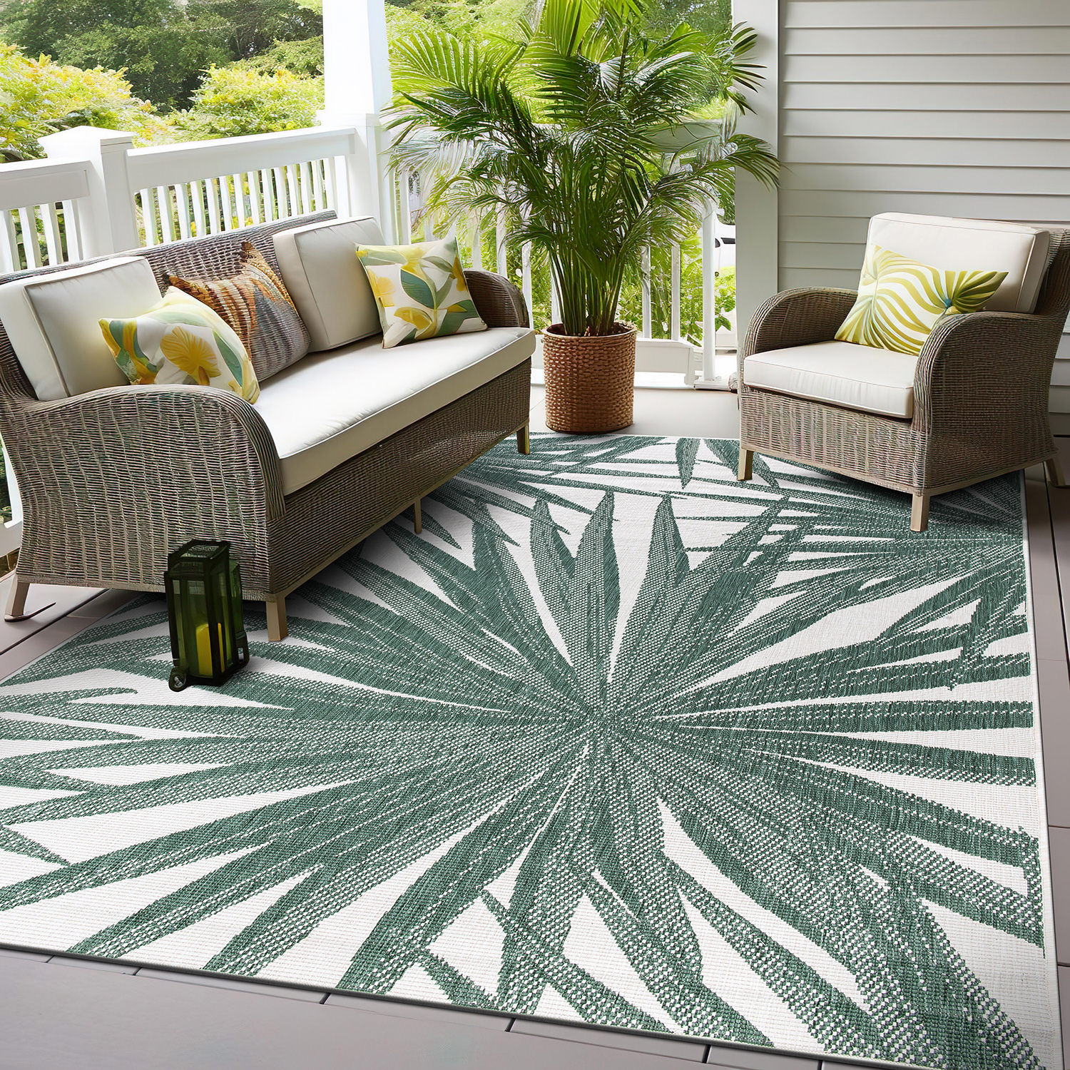 World Rug Gallery 4030GREEN5X7 5 x 7 (ft) Loomed Synthetic Green Rectangular Indoor/Outdoor Floral/Botanical Area rug