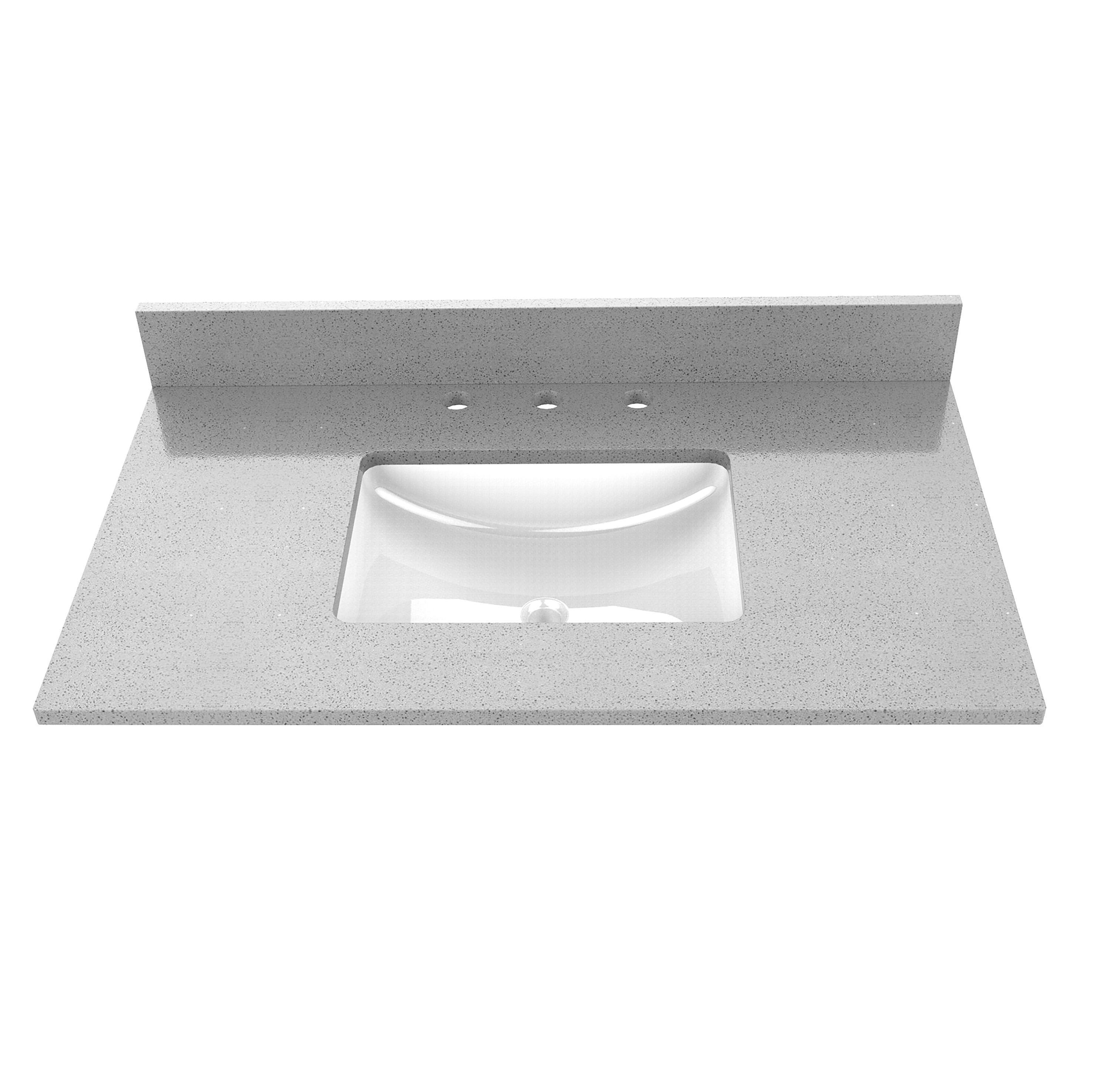 Winette WVTSG37 37-in x 22-in Gray Engineered Marble Undermount Single Sink 4-in Centerset Faucet Mount Bathroom Vanity Top