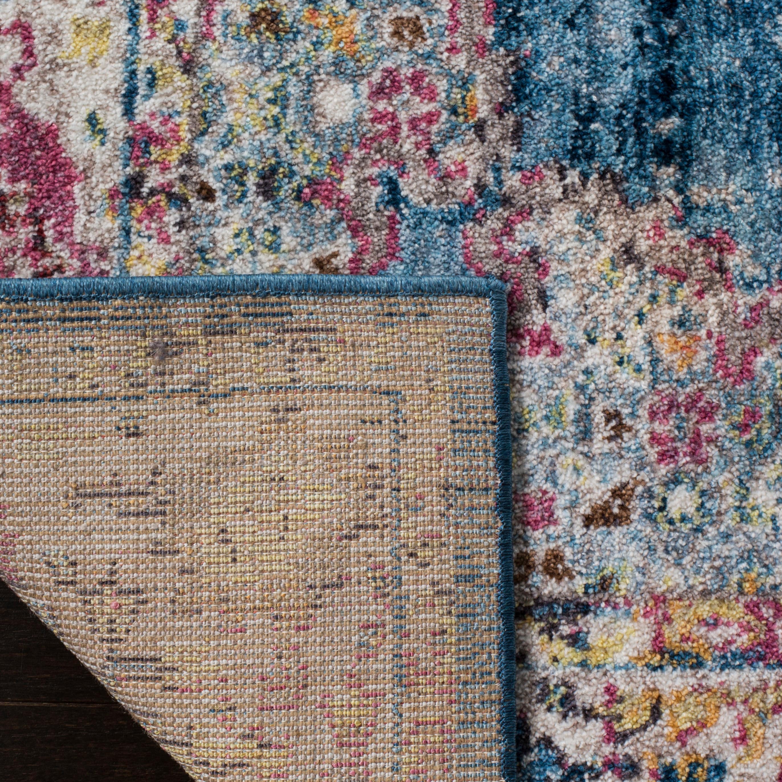 Blue and Ivory Rectangular Synthetic Area Rug, 5'1" x 7'6"