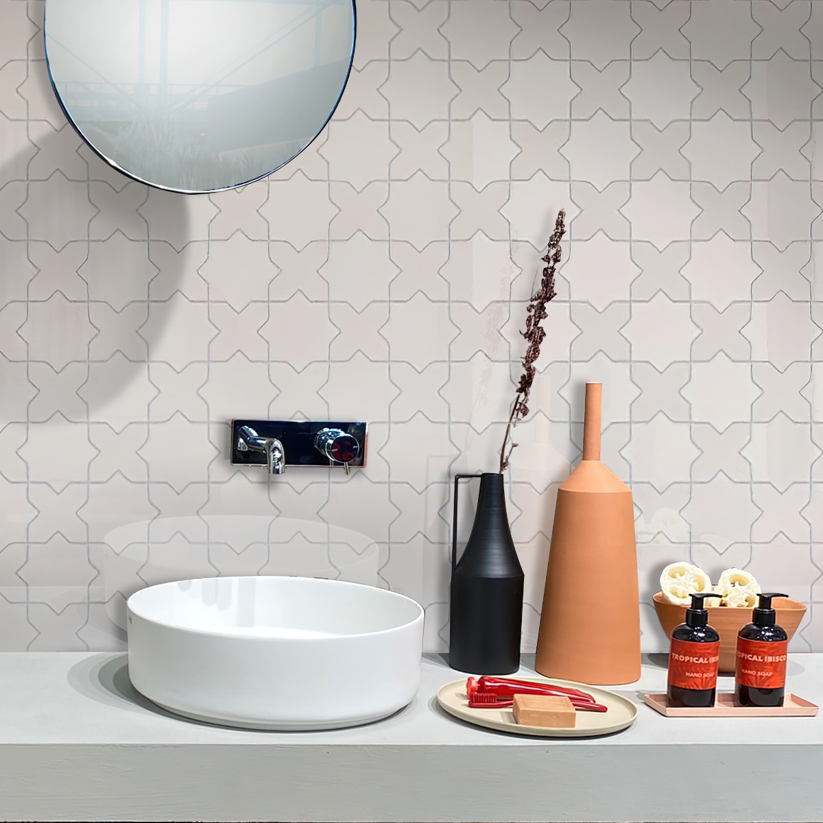 Pearl White Glossy Ceramic Cross-Shaped Accent Tile