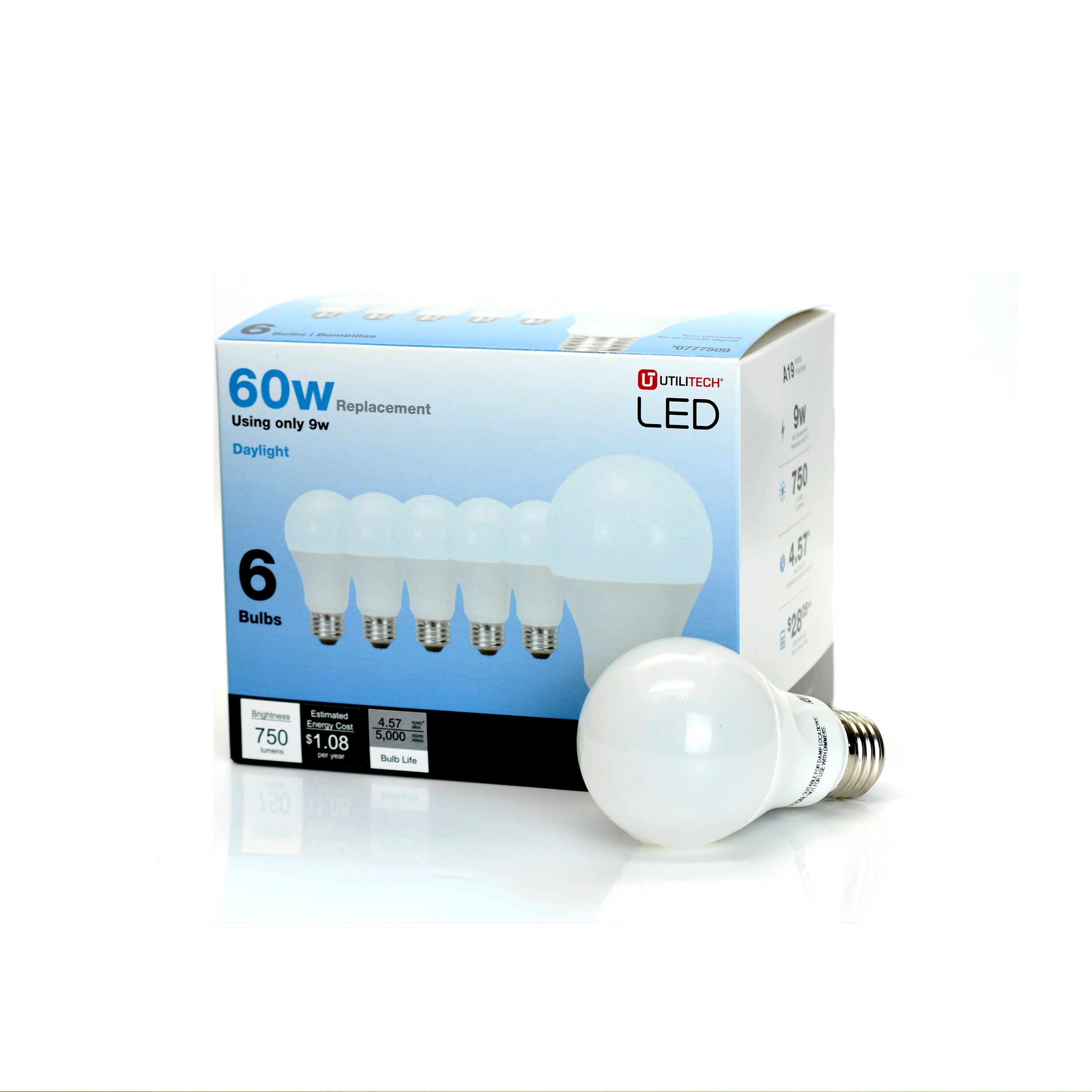 Utilitech 60-Watt EQ A19 Daylight Medium Base (e-26) LED Light Bulb (6 ...