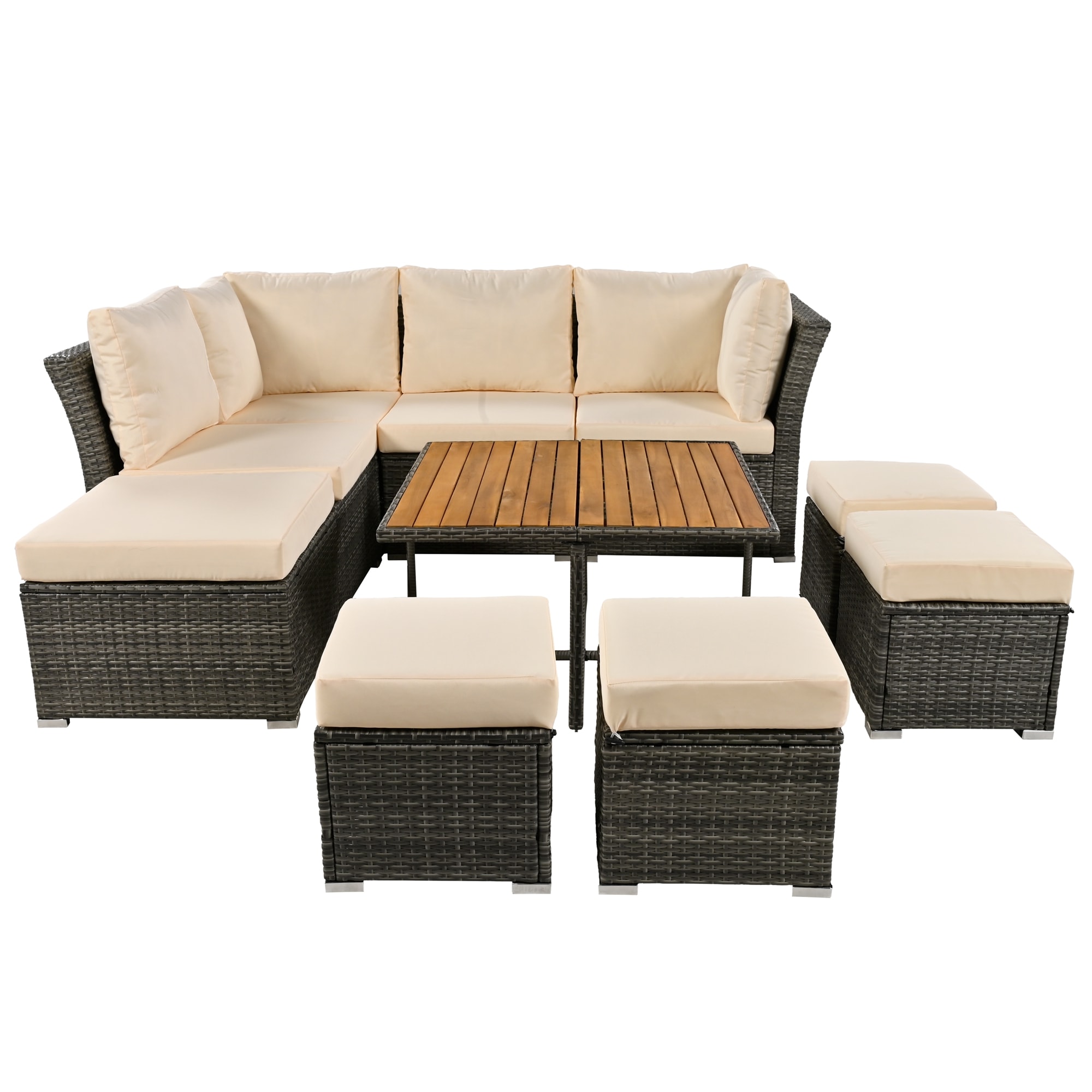Nestfair AUST0378A Patio Furniture Sets Rattan Outdoor Sectional with Beige Cushions and Rattan Frame