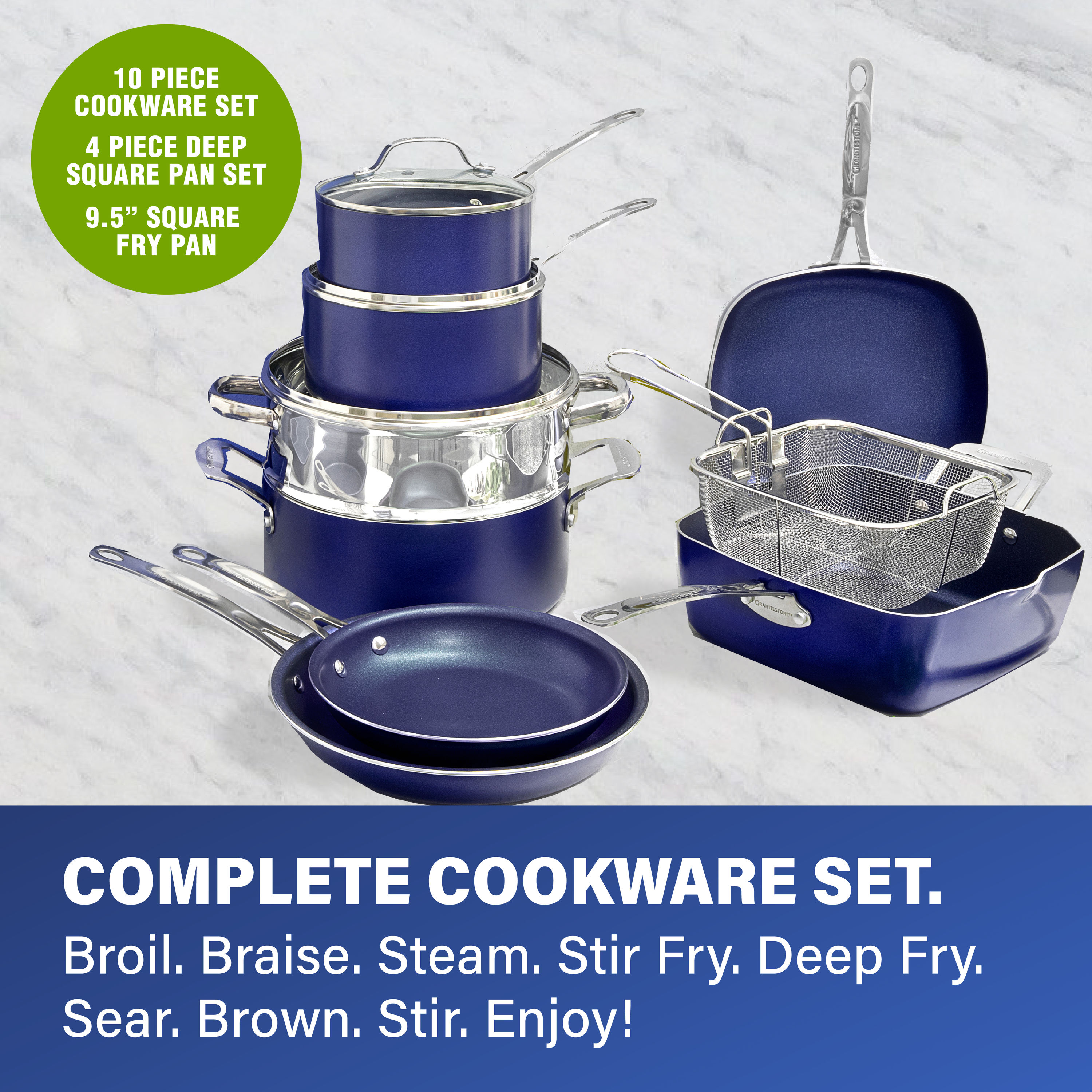 Blue Diamond 20-Piece Ceramic Nonstick Cookware Set