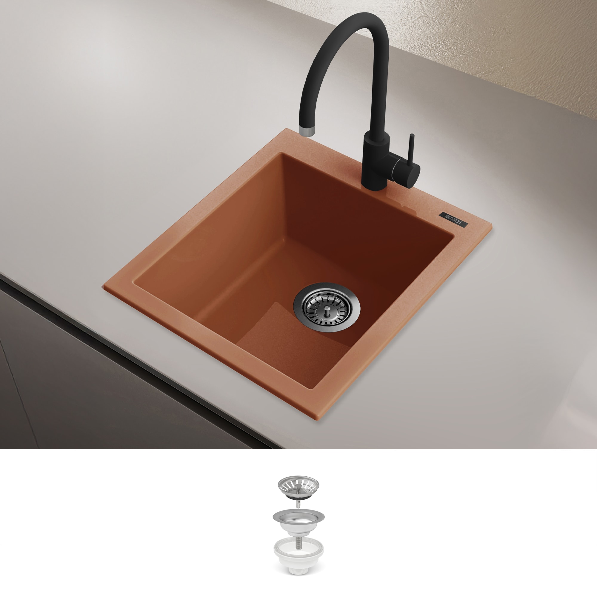 Ruvati epiGranite 20-in L x 16-in W Composite Drop-in Commercial/Residential Bar Sink #RVG1016TC
