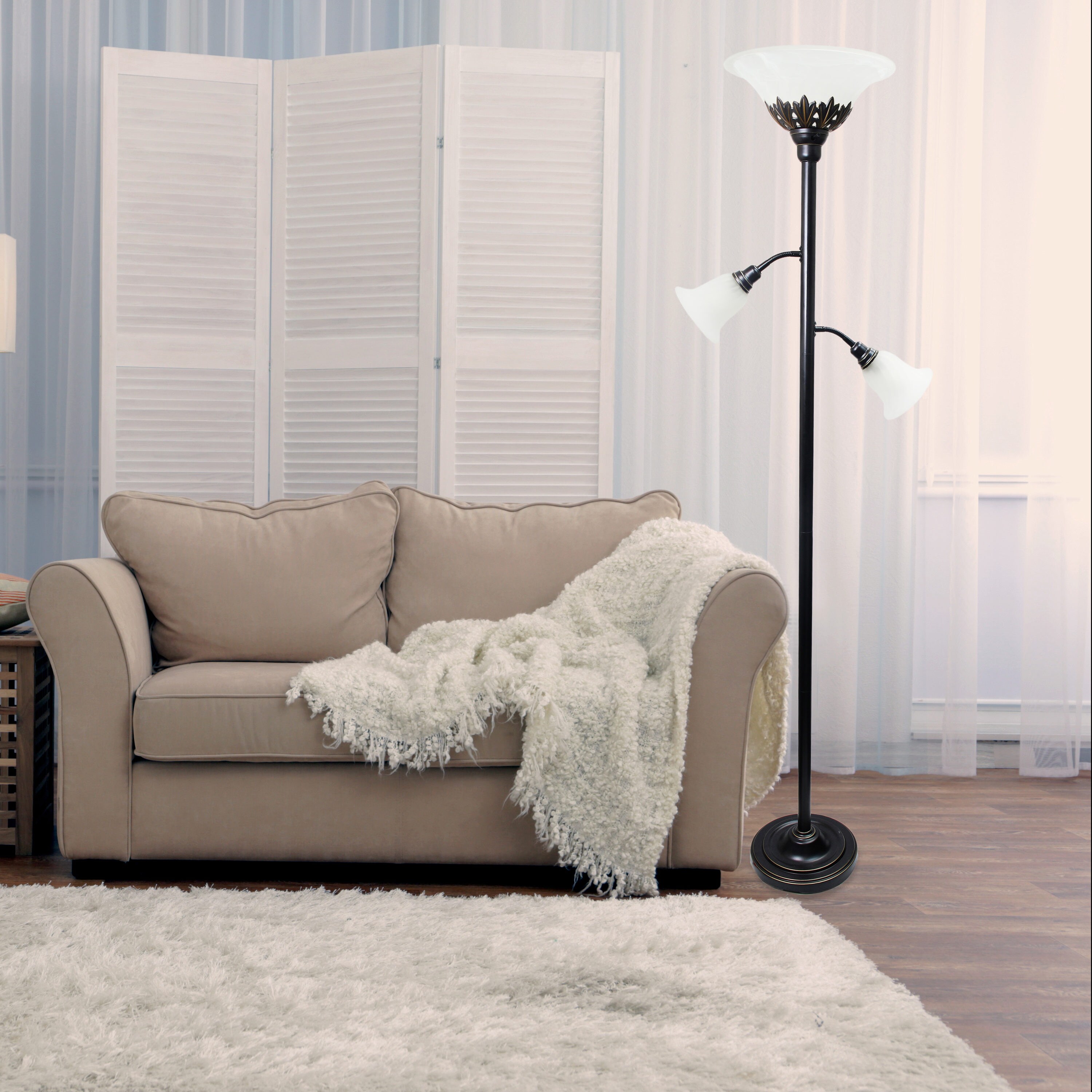 elegant designs 3 light floor lamp with scalloped glass shades