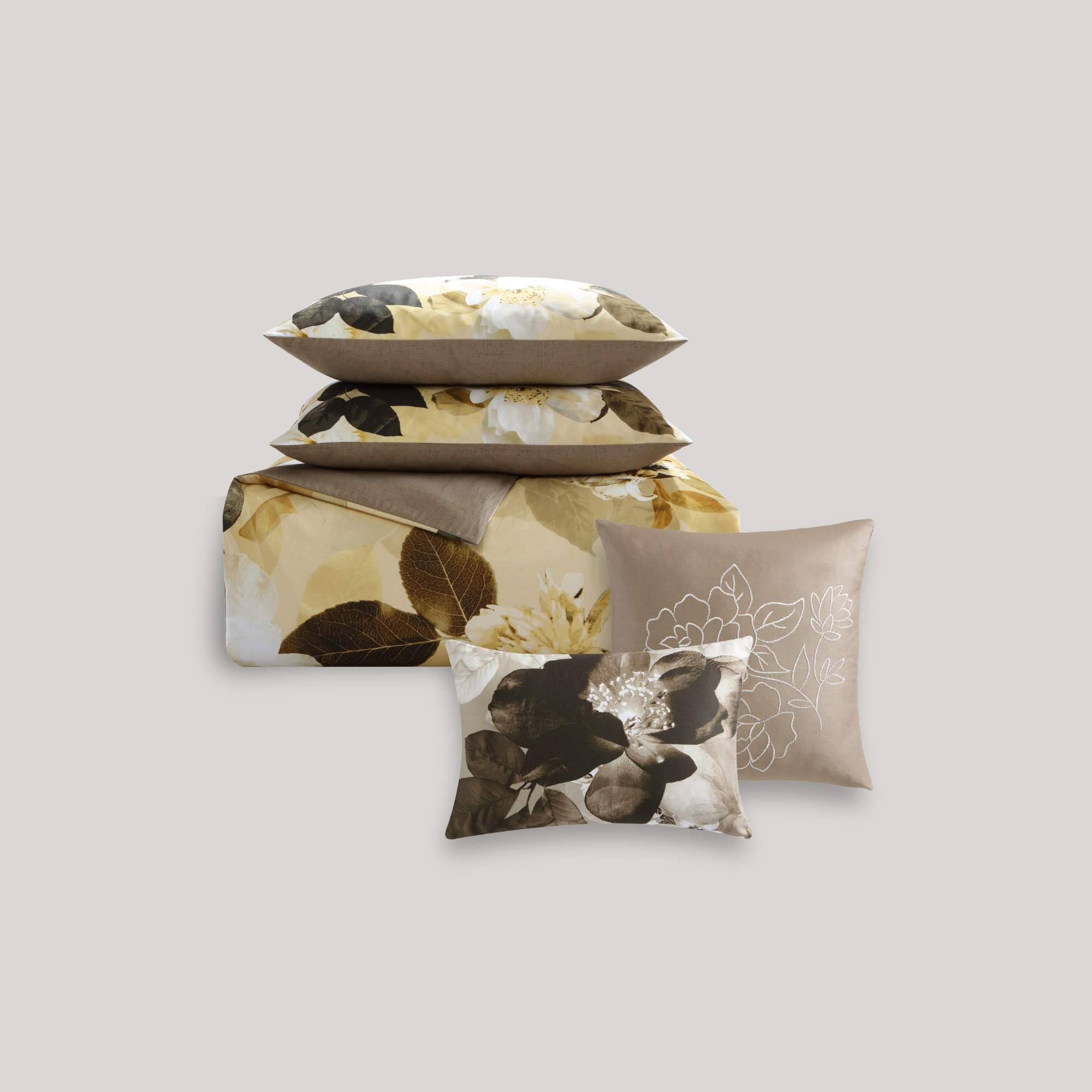 Yellow Magnolia Floral Cotton Queen Reversible Comforter Set