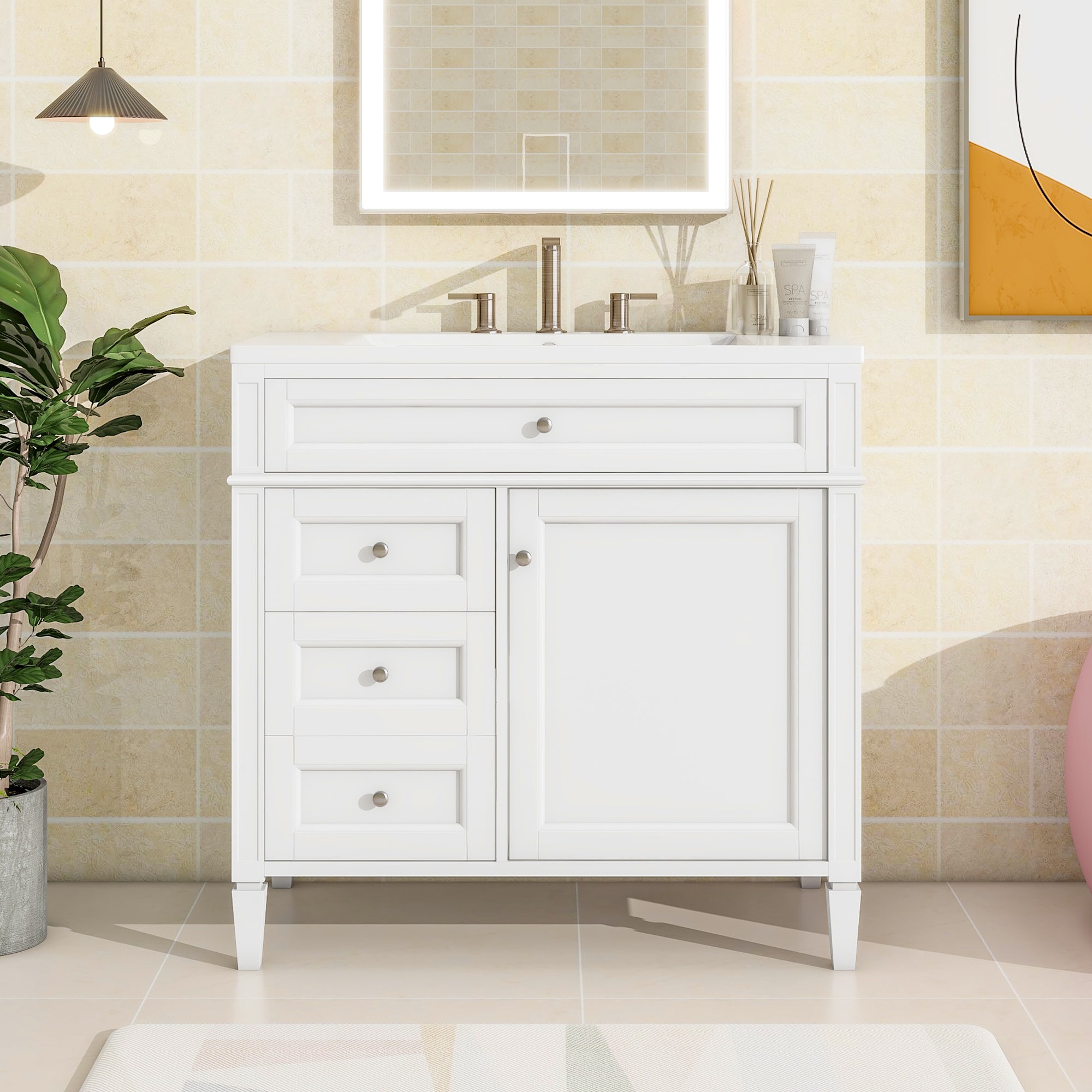 Iseryn YSG246KP230 Bath Vanity 36-in White Undermount Single Sink Bathroom Vanity with White Ceramic Top