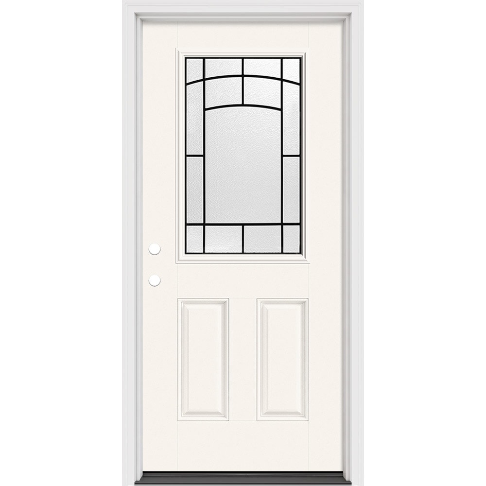 Masonite 631795 Brooklyn 36-in x 80-in x 4-9/16-in Fiberglass Full lite Right-hand inswing Currant Painted Prehung Slab Front Door with Brickmould Solid core