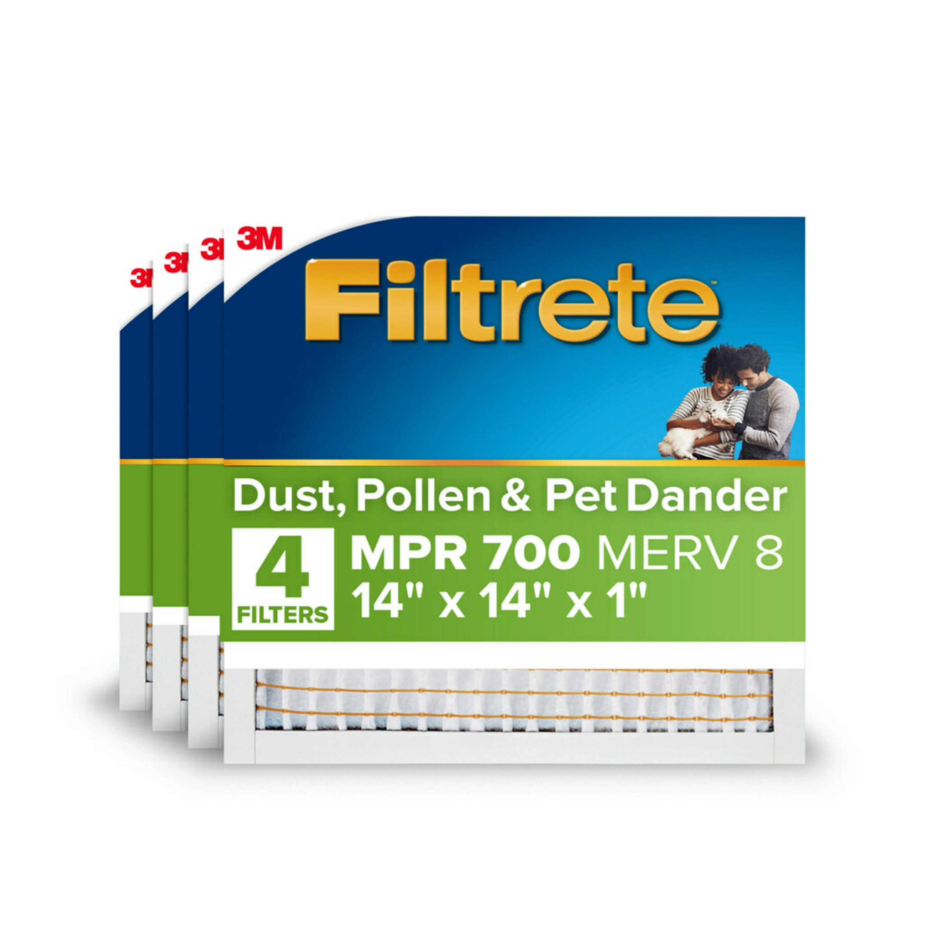 Filtrete 711-4PK-1E 14-in W x 14-in L x 1-in MERV 8 700 MPR Dust, Pollen and Pet Dander Reduction Electrostatic Pleated Air Filter (4-Pack)