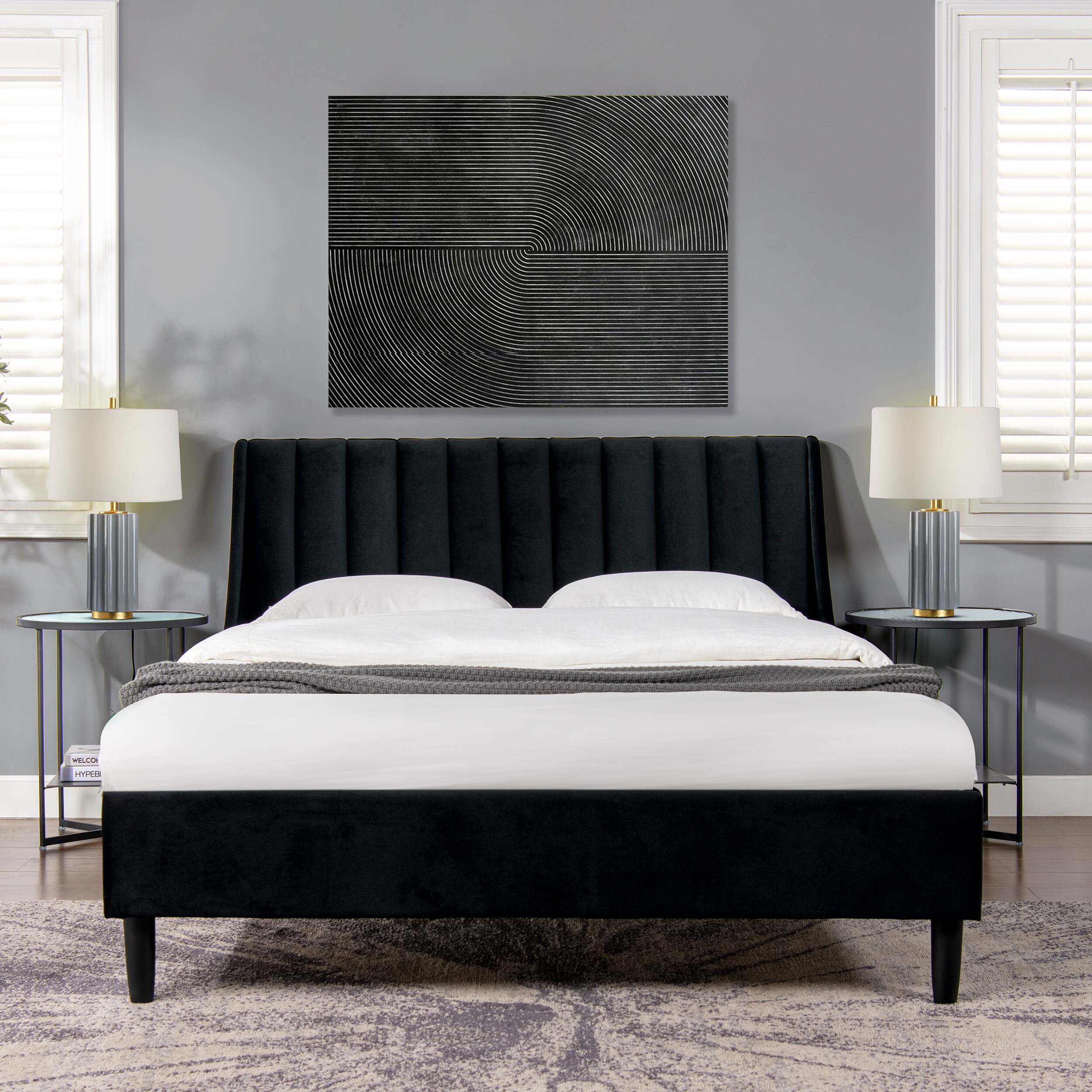 Jennifer Taylor Home Aspen Anthracite Black Velvet Queen Upholstered Panel  Bed in the Beds department at