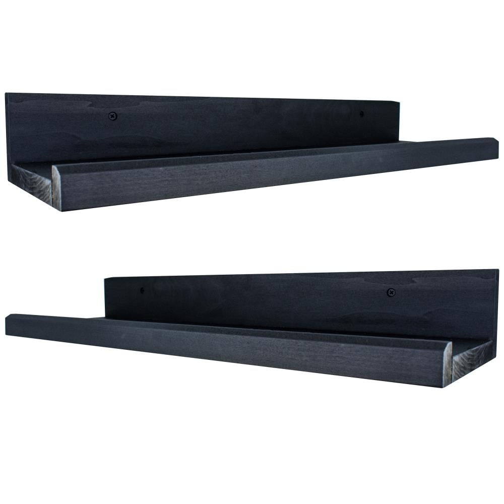 emark 03WD42202368 24-Inches L x 7.25-Inches D x 3.5-Inches H Black Wood Rectangular Bracket shelf 2 Decorative Shelves