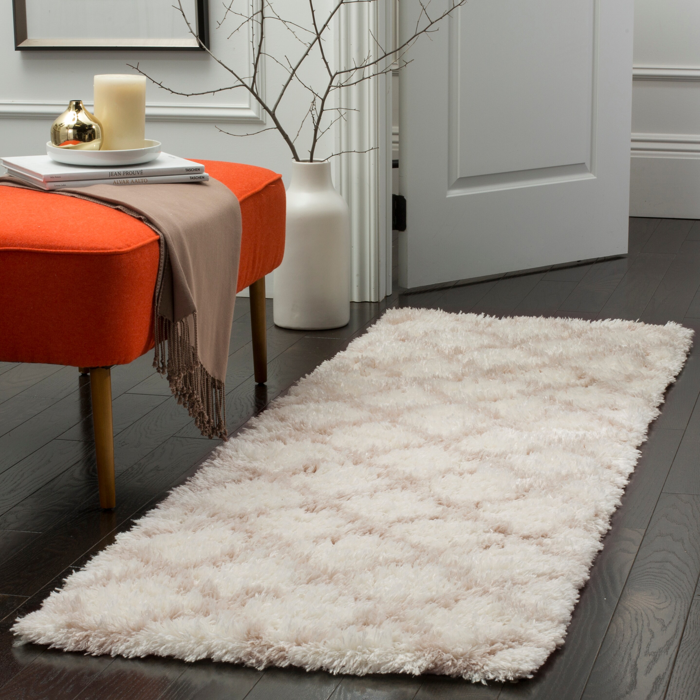 Safavieh SGI322G-27 Indie Borasic Shag 2 x 7 (ft) Loomed Synthetic Ivory/Mushroom Rectangular Indoor Trellis Runner rug