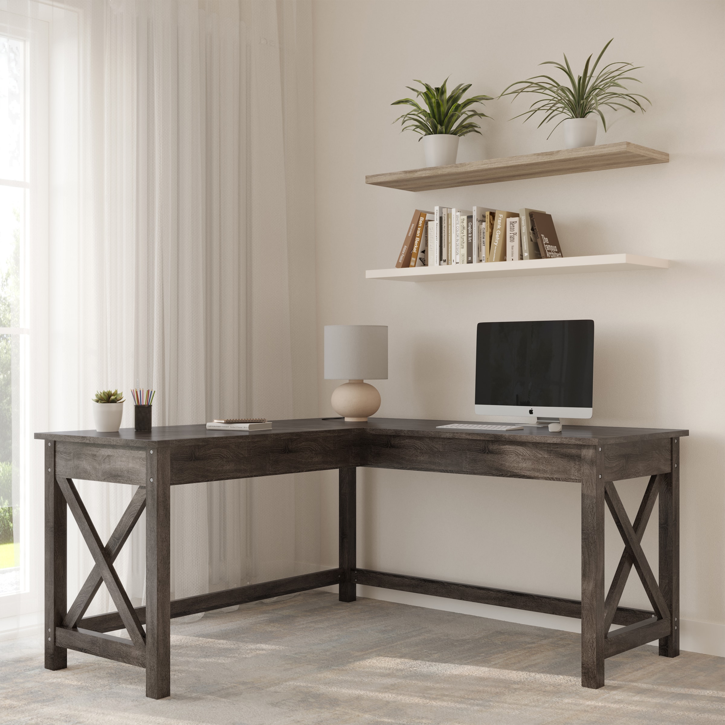 Lavish Home 80-DESK-L2-DGR 23.5-in Gray Modern/Contemporary L-shaped desk