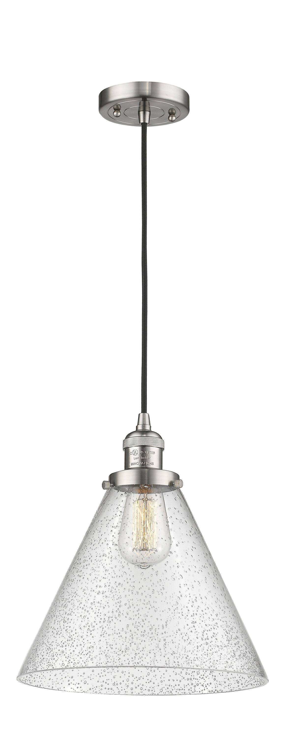 Innovations Lighting 201C-SN-G44-L Cone Brushed Satin Nickel Industrial Seeded glass Cone Medium Hanging Pendant light