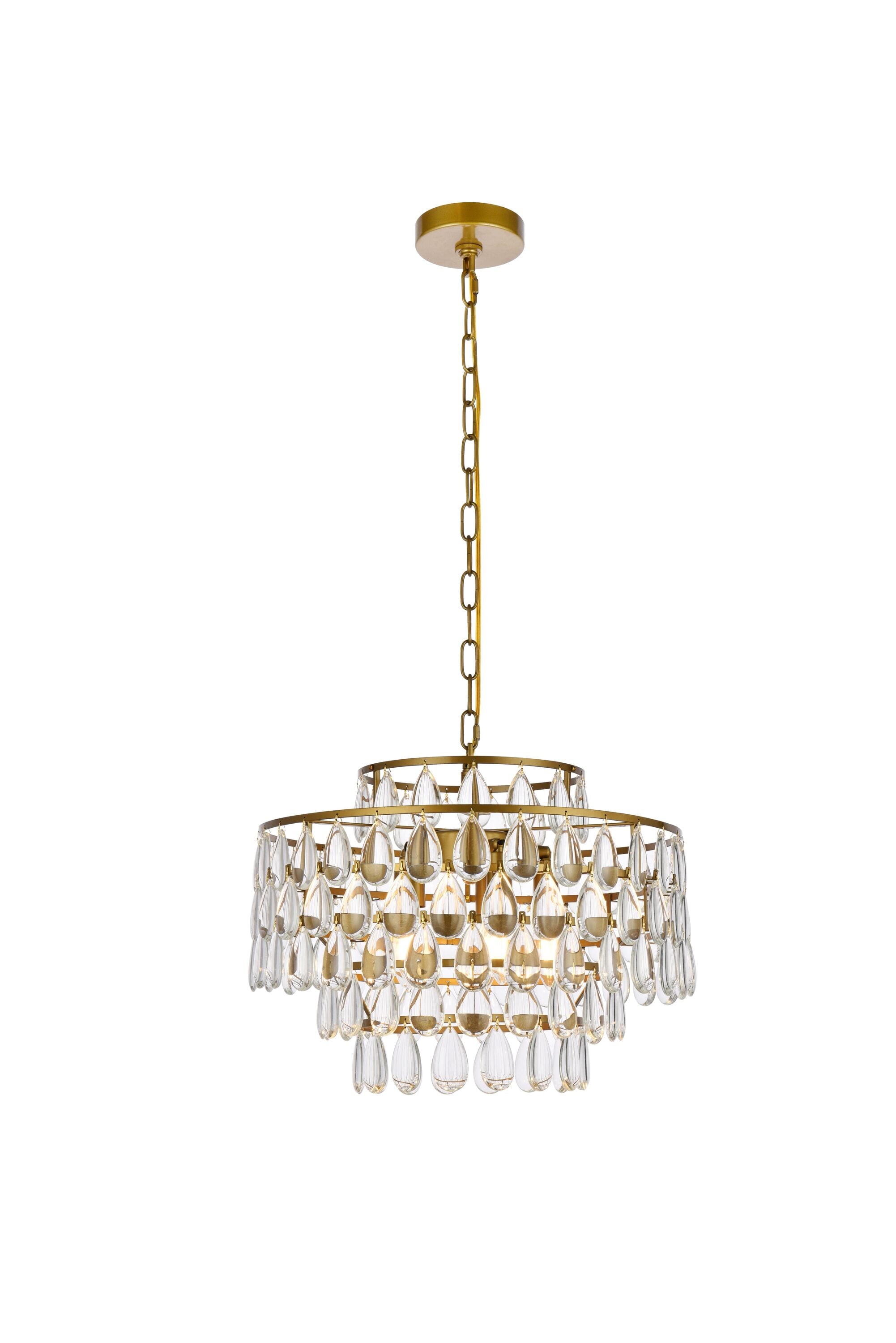 Elegant Brass and Crystal 5-Light Pendant Chandelier