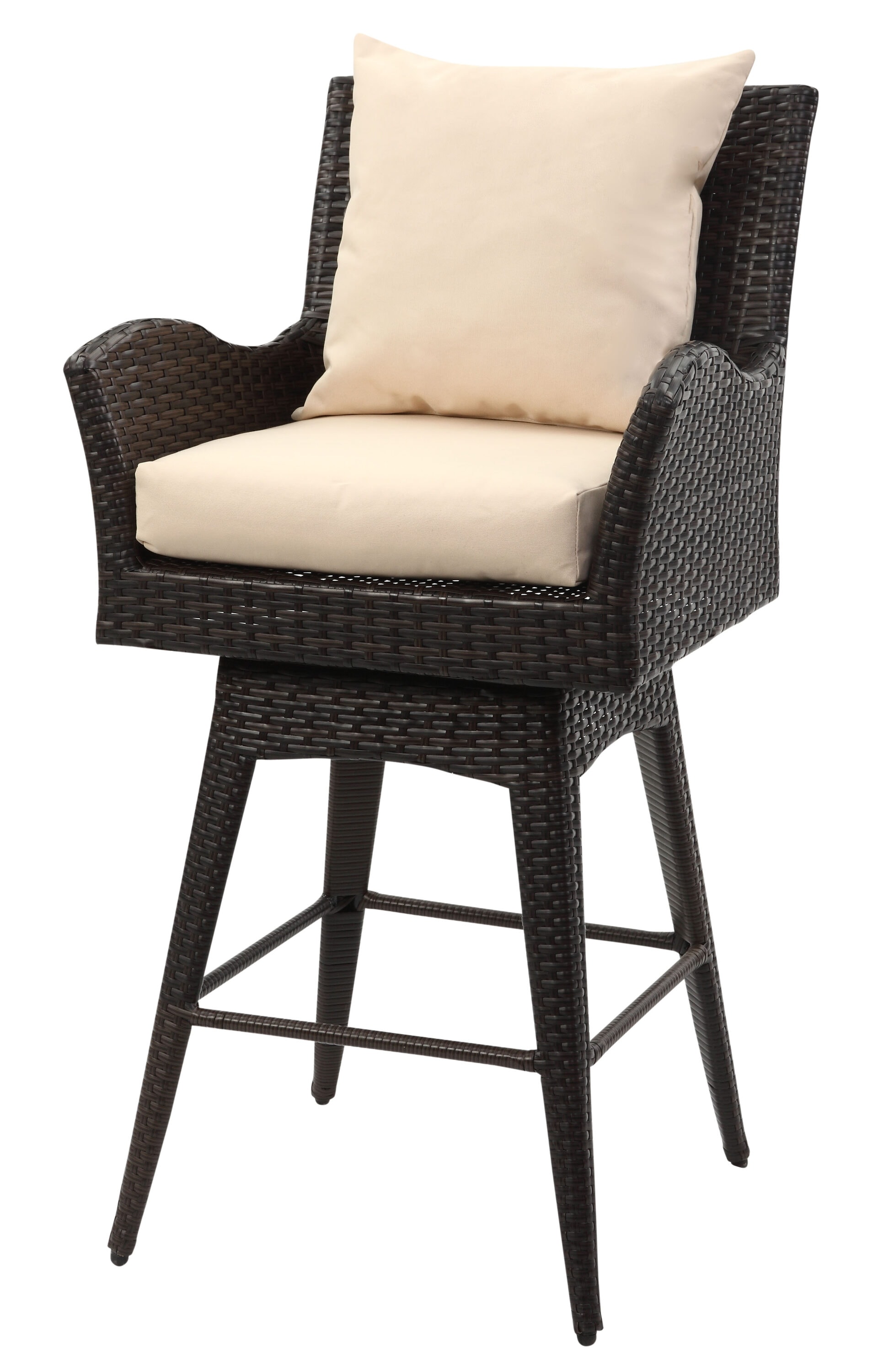Hayes Brown Swivel Wicker Barstool with Beige Cushions