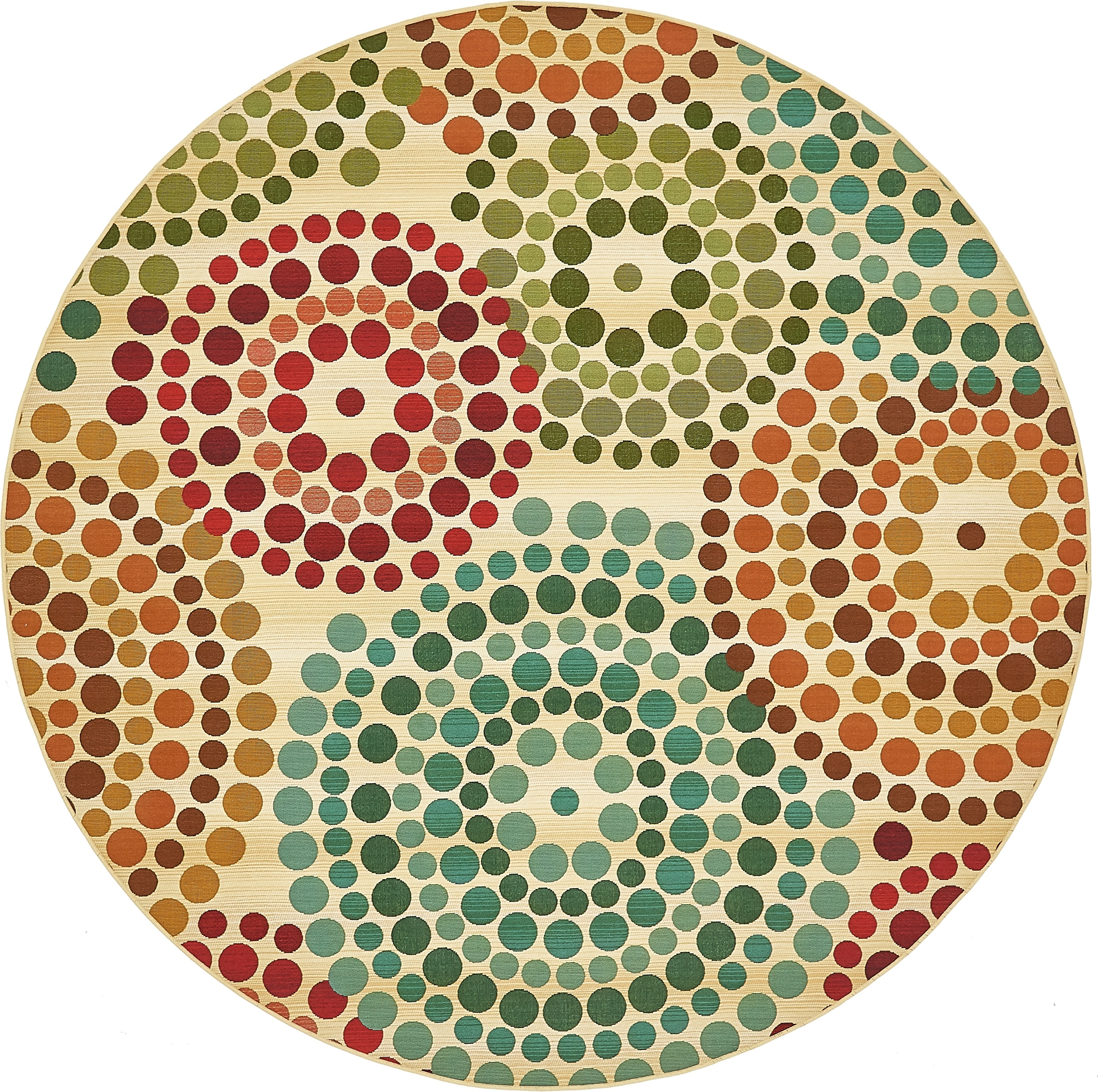 Unique Loom 3138505 Spark Outdoor 8 x 8 (ft) Loomed Polypropylene Beige/Blue Round Indoor/Outdoor Geometric Industrial Area rug