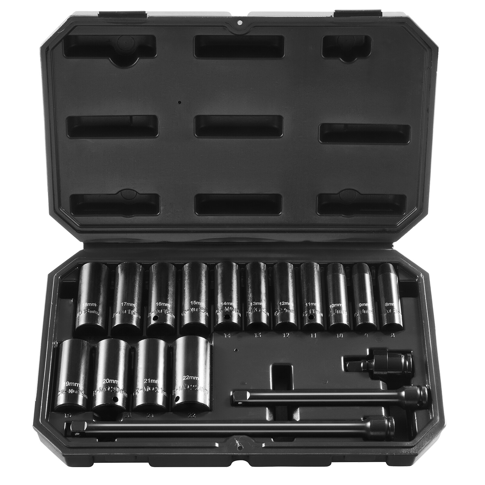 VEVOR Drive Impact Socket Set 3/8-IN - 18 Piece Deep Socket Set Metric 8-22mm - 6 Point CR-V Alloy Steel for Auto Repair - Easy-to-Read Size Markings - Rugged Construction Includes Storage Case #SCCJTTZJ1CRV06162V0