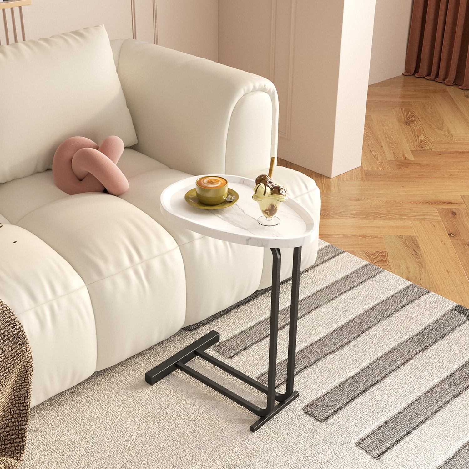 Mondawe MO-NP11164 11.81-in W x 23.62-in H White Wood Oval Modern End Table Assembly Required