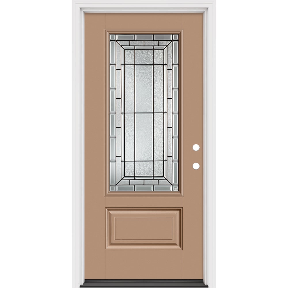 Masonite 631132 Sequence 36-in x 80-in x 4-9/16-in Fiberglass 3/4 lite Left-hand inswing Warm Wheat Painted Prehung Front Door with Brickmould Insulating core