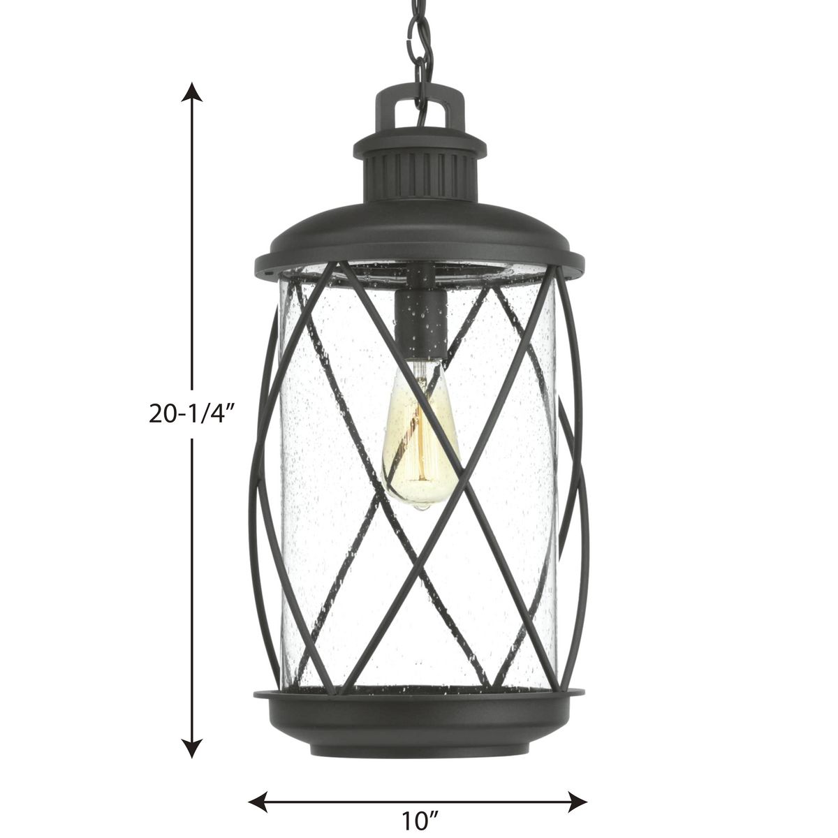 Black Glass Farmhouse Indoor/Outdoor Hanging Lantern, 10" x 20.25"