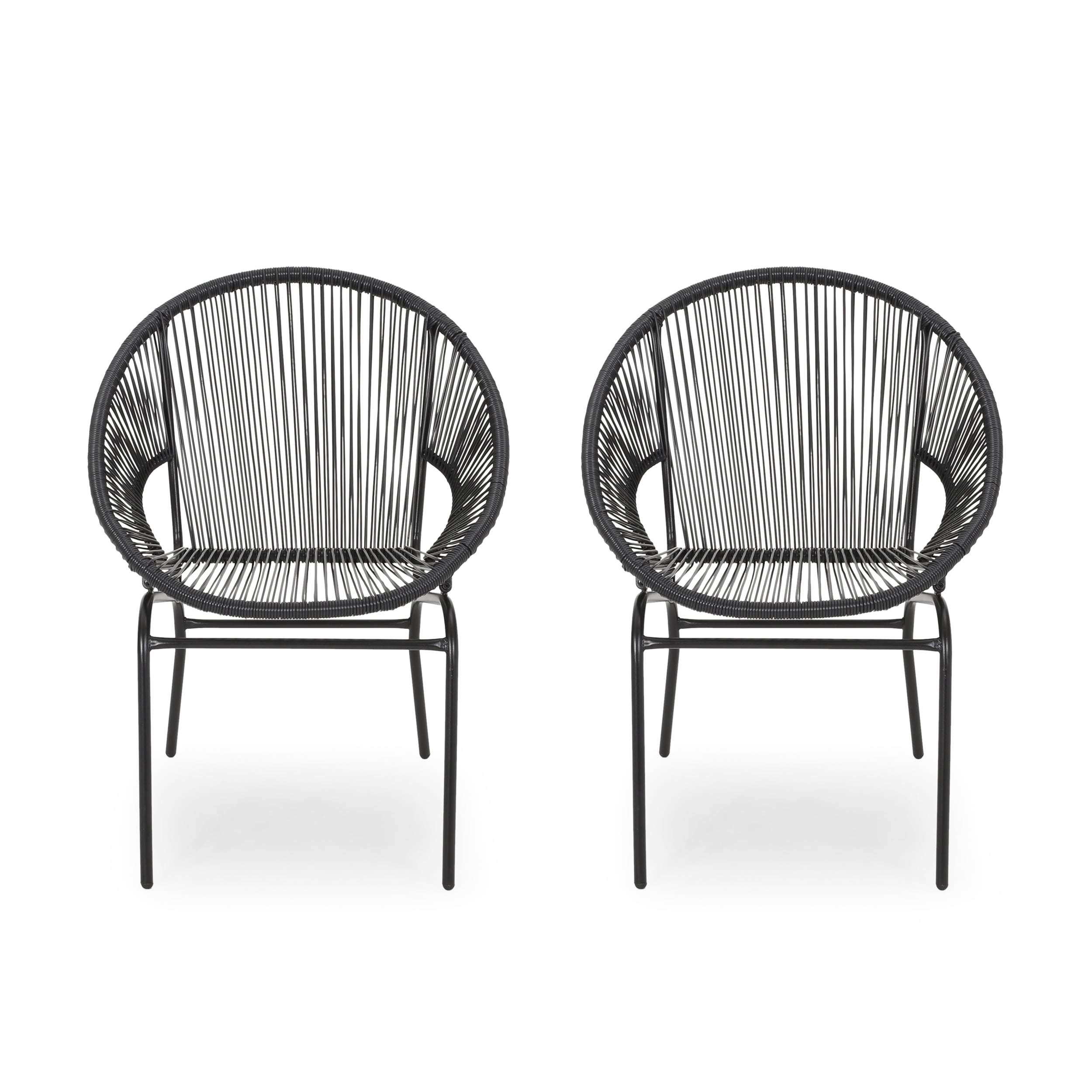 Best Selling Home Decor 311066 Carver Set of 2 Black Iron Frame Stationary Conversation Chair with Solid Seat