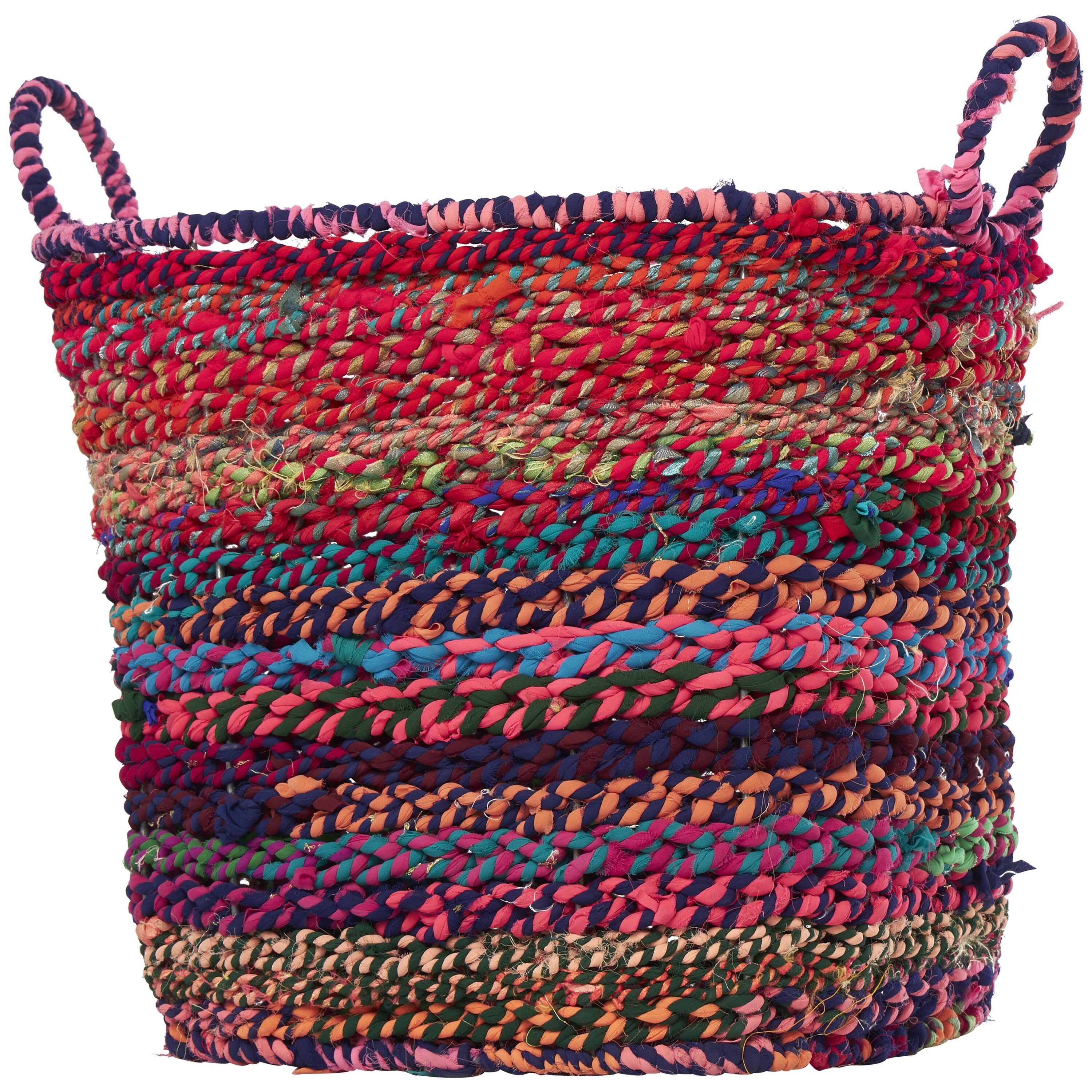 Industrial Charm Multi-Colored Fabric Storage Basket with Iron Frame