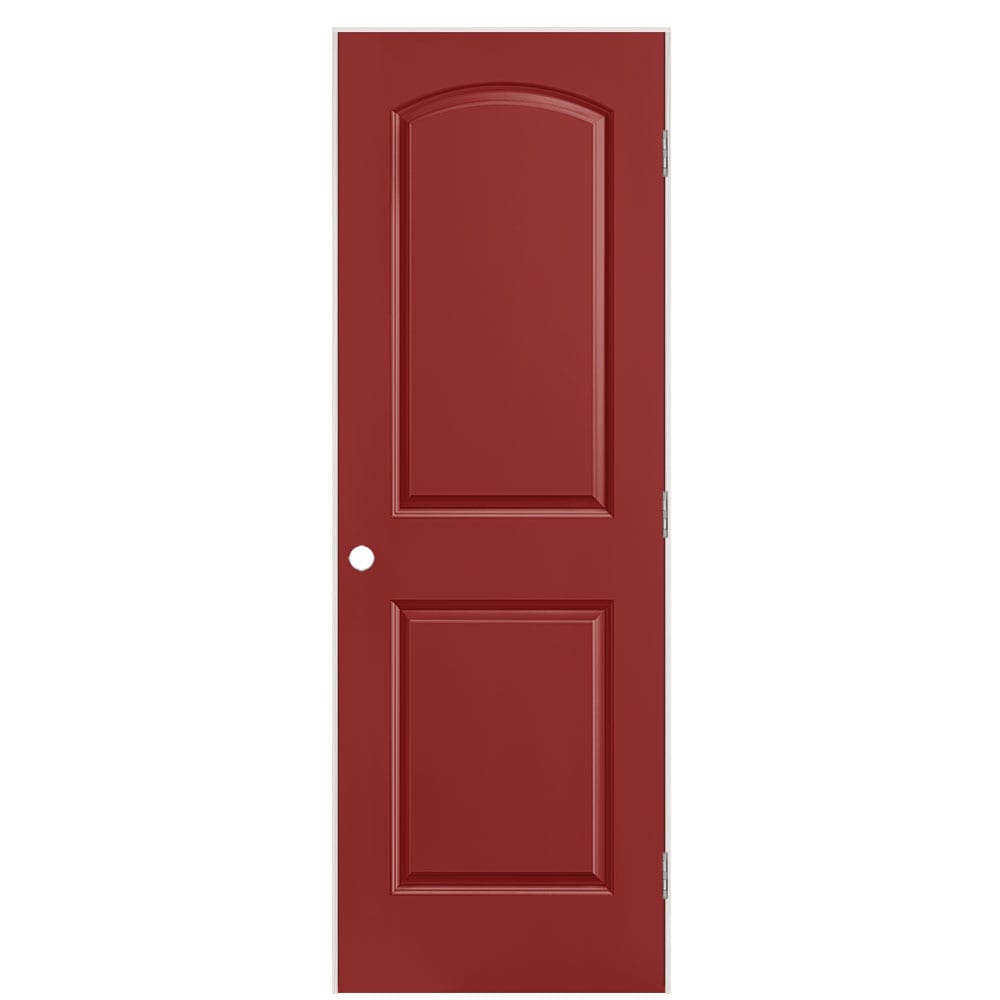 Masonite 1317838 28-in x 80-in Barn Red Solid core 2-panel round top Left hand Smooth Prefinished Molded composite Flat Jamb Single Prehung Interior Door