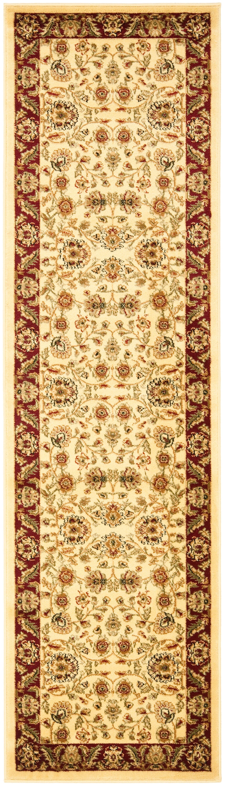 Ivory and Red Floral Synthetic Runner Rug, 2'3" x 6'