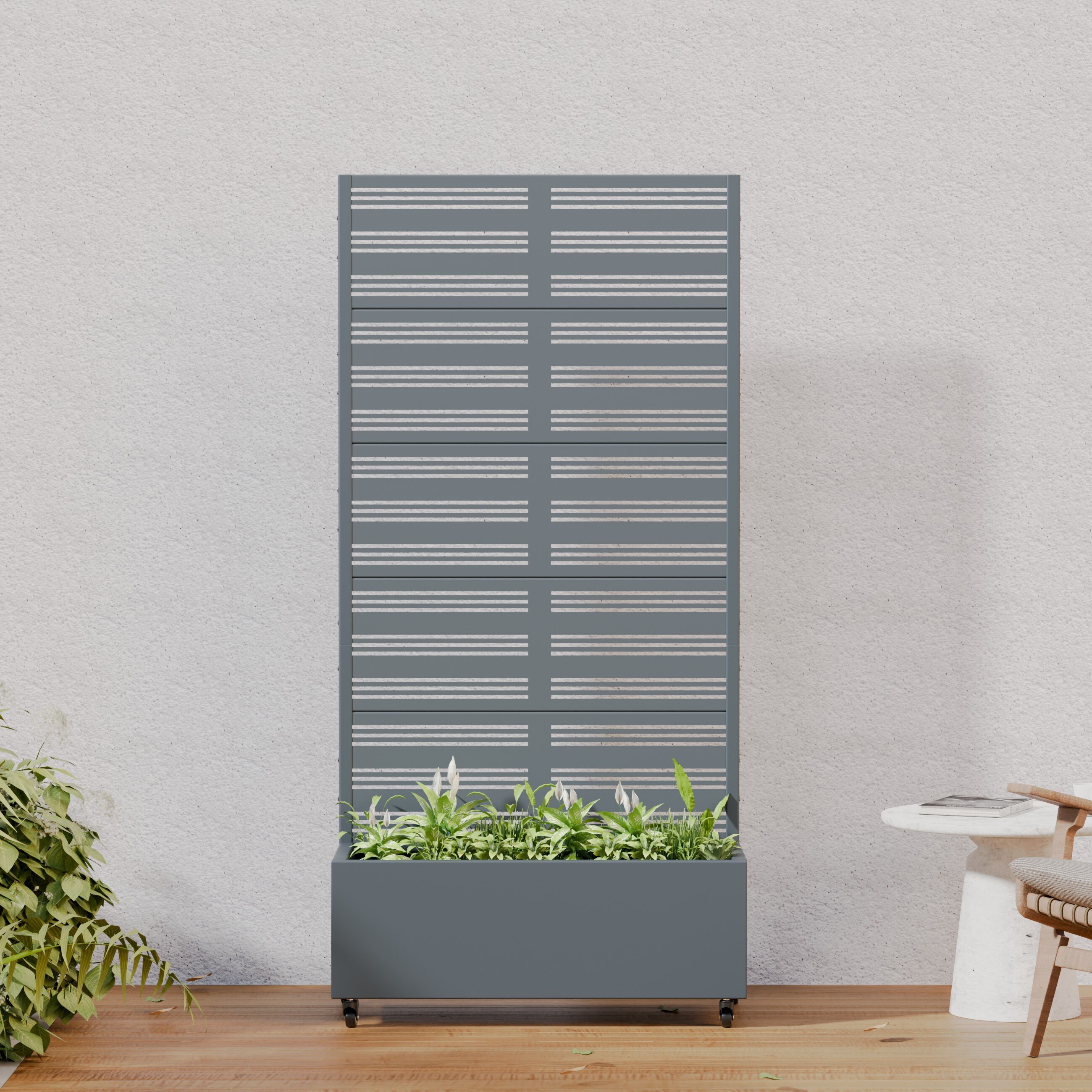 72-in H x 35-in W Cambrian Gray Metal Rectangular Climbing Planter Box with Trellis Privacy Screen and Drainage Holes Outdoor Vertical Garden for Patio Garden and Balcony Decor