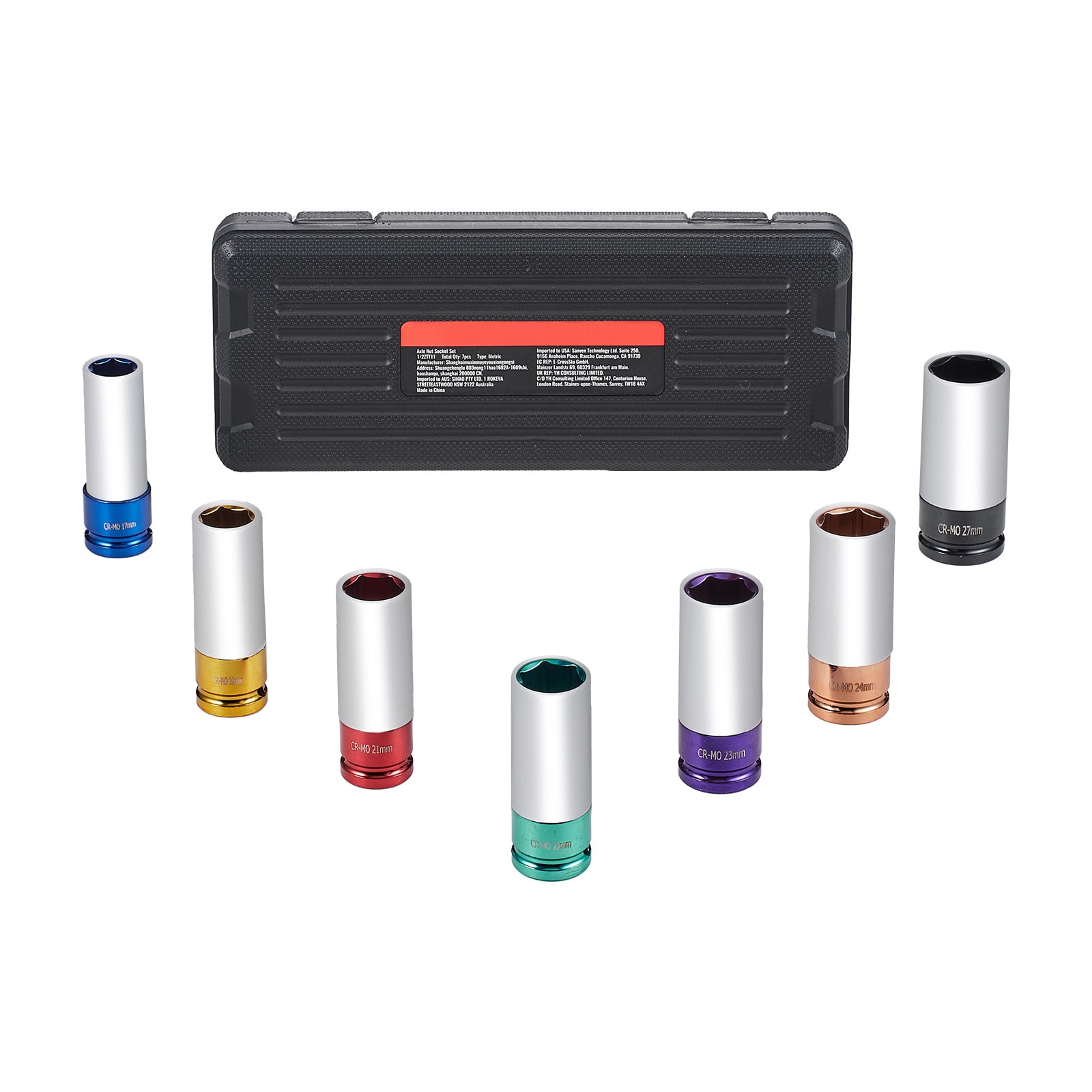 VEVOR Lug Nut Impact Socket Set 1/2 inch Drive Metric 6-Point Deep Socket Set 7 Total Lug Nut Sizes 17/19/21/22/23/24/27mm CR-MO Steel Wheel Socket Set with Storage Case for Auto Repair #SCZLMTTTELM106230V0