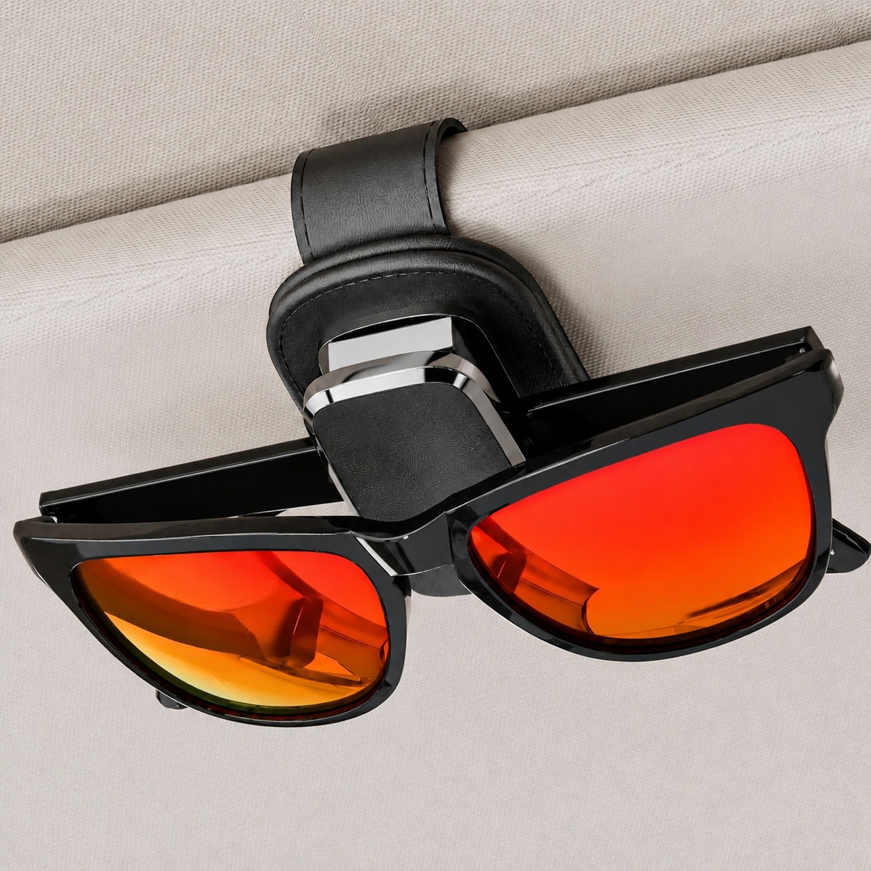 CYIKE - Sunglass Holder for Car Visor One Handed Operation Leather Sunglasses Clip with Soft Pad...