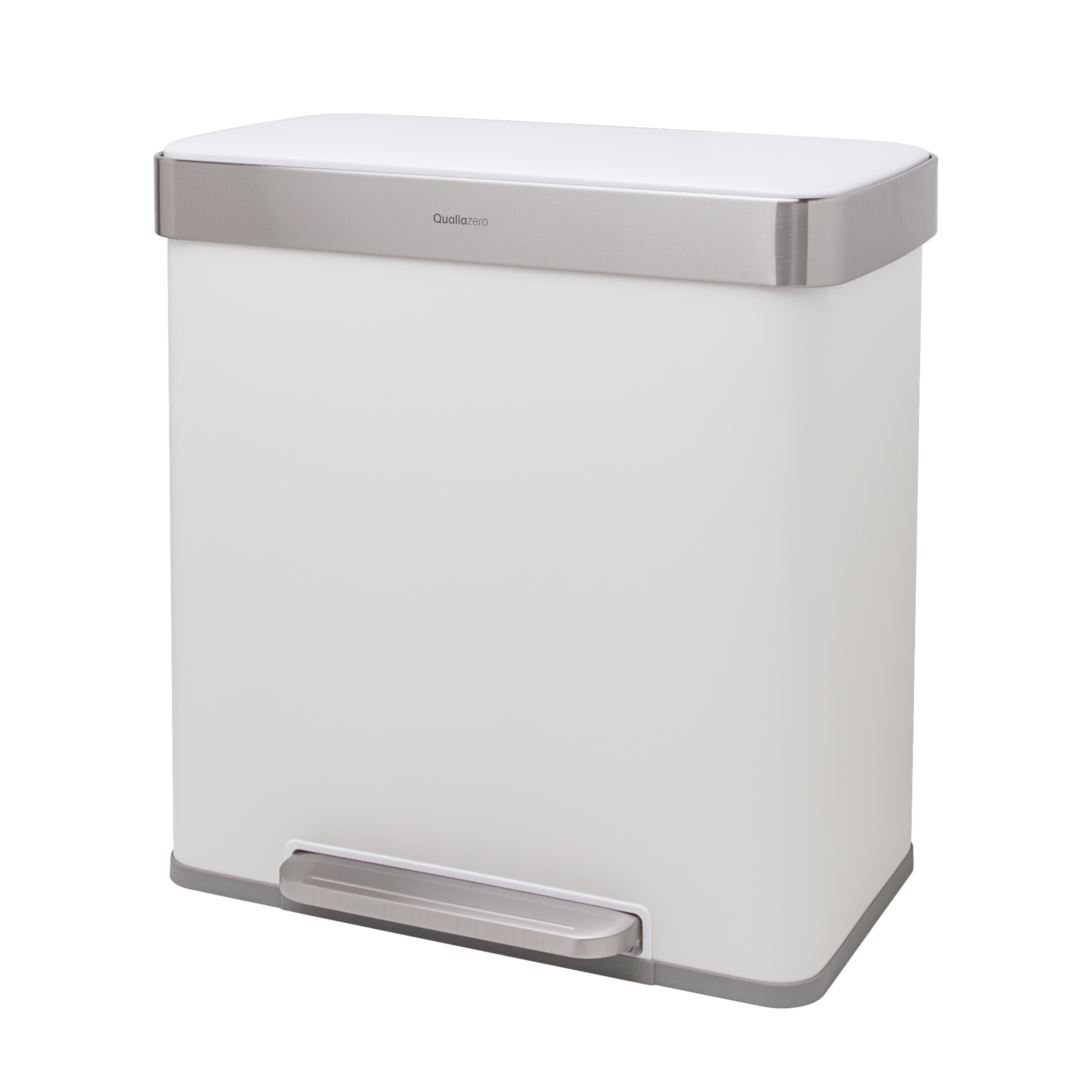 60L White Stainless Steel Commercial Step Trash Can with Dual Compartments