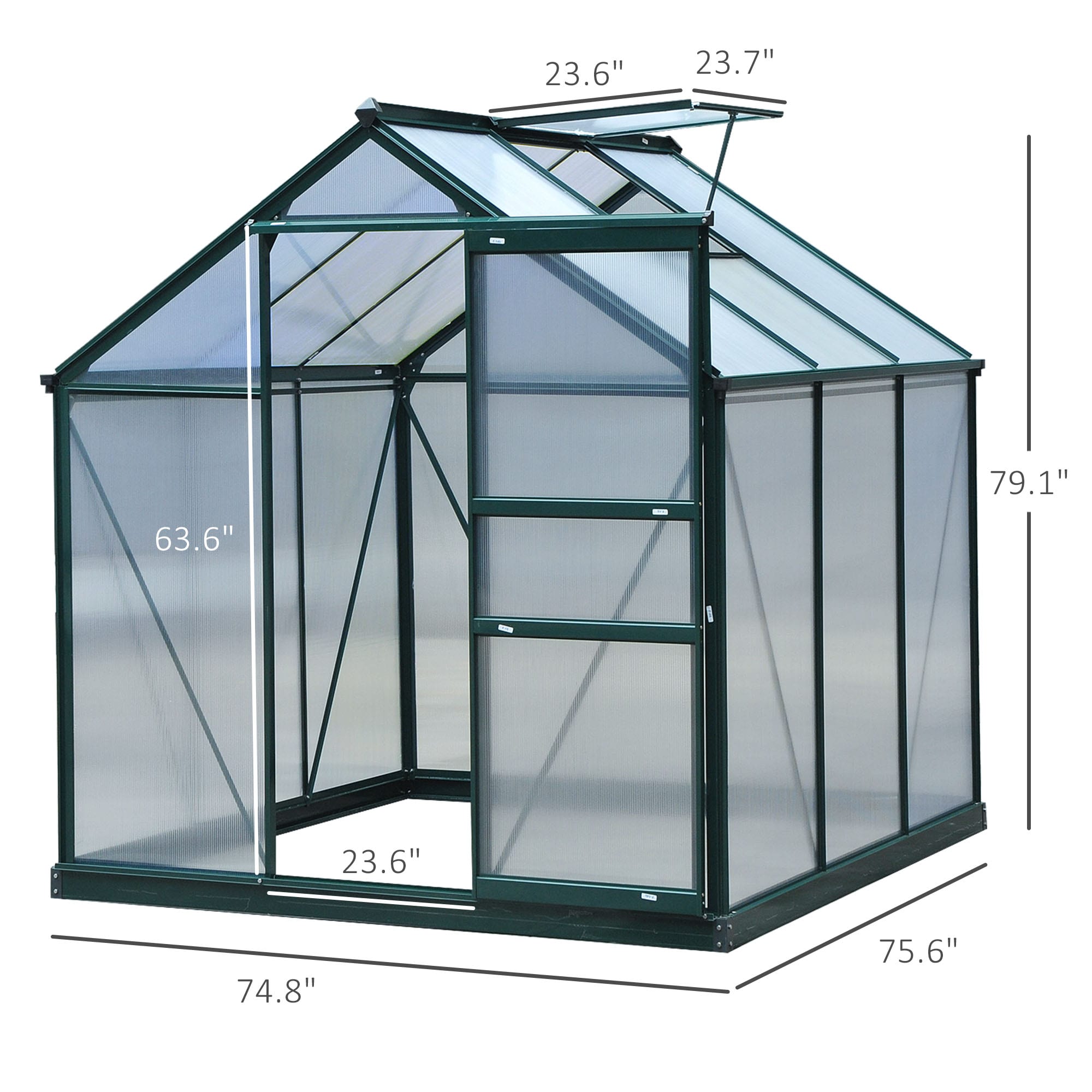 Outsunny 6-ft L x 6-ft W x 7-ft H Green Frame, Clear Panel Greenhouse ...