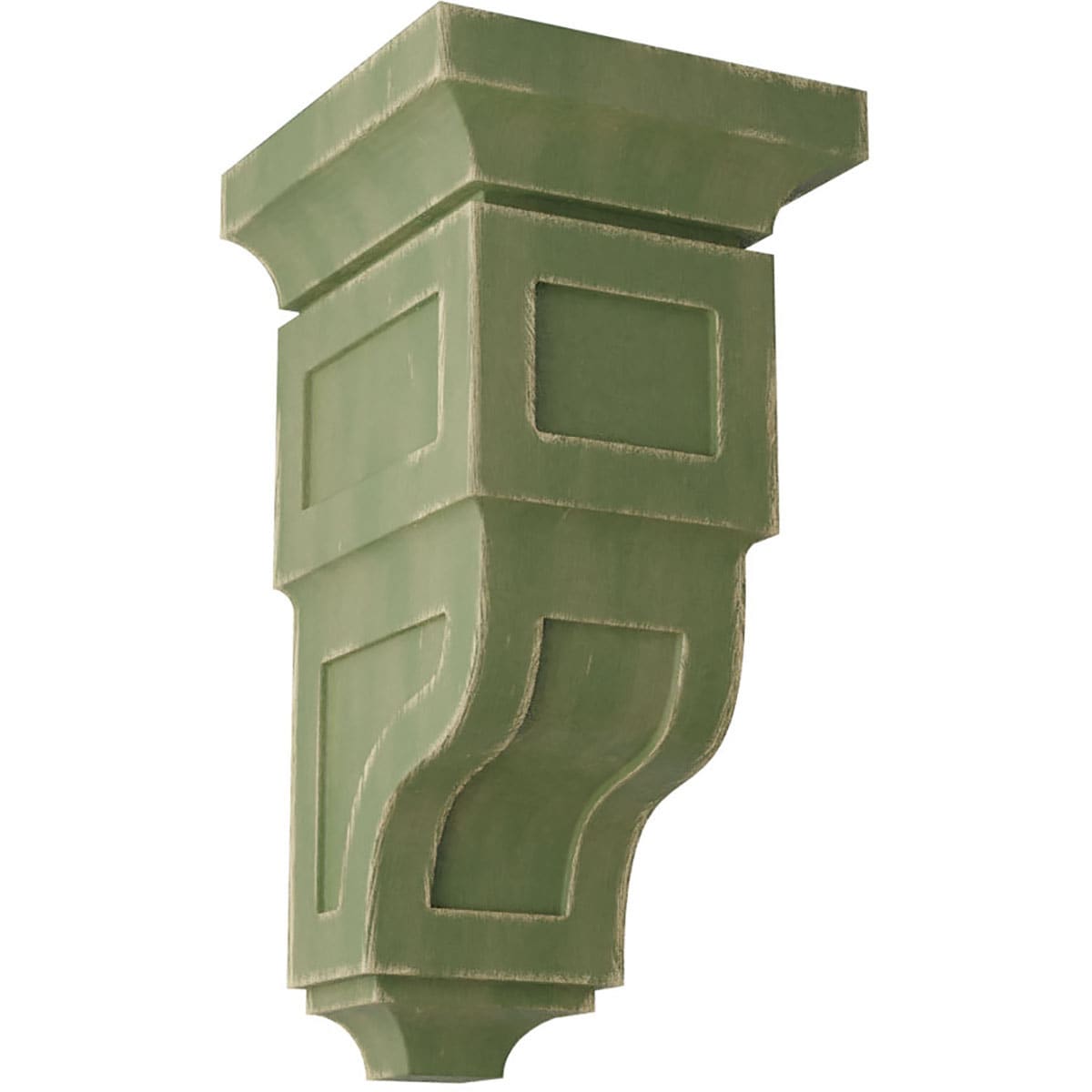 Ekena Millwork CORWD07X07X14RYGR 7-in x 7.75-in x 14-in Vintage Decor Finished Rubberwood Green Wood Paintable/Stainable Corbel