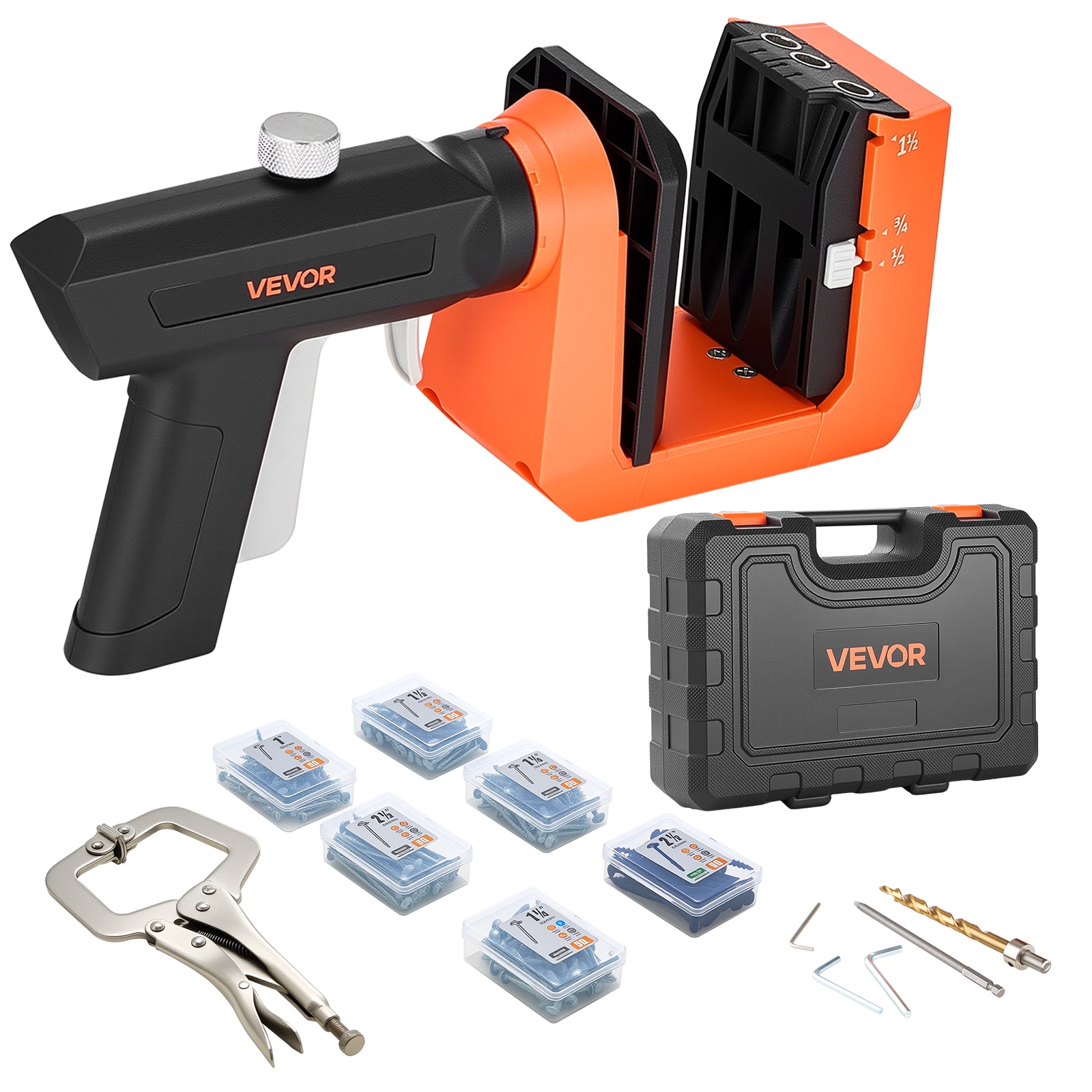GIVIMO - Pocket Hole Jig Kit with 260 Screws 9-in C-Clamp Titanium-Plated Drill Bit Stop Collar a...