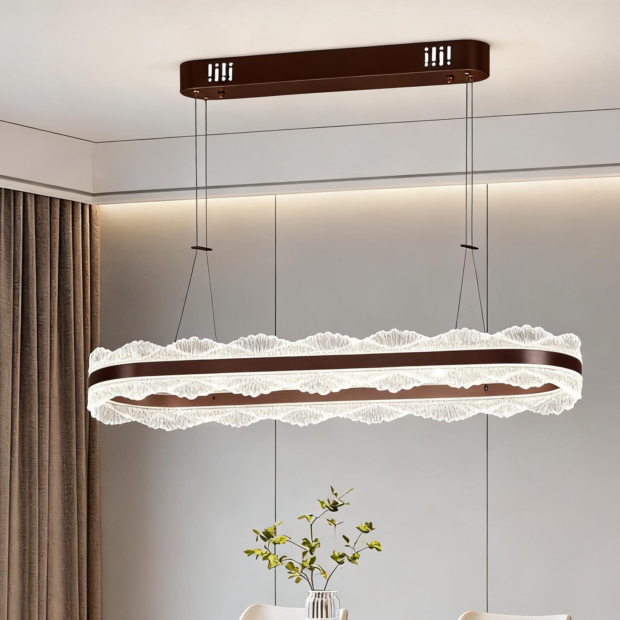 EFPERFECT Modern Flush Mount Crystal Chandelier Oval Rose Gold LED Light Fixture in Cool White for Living Room Dining Room