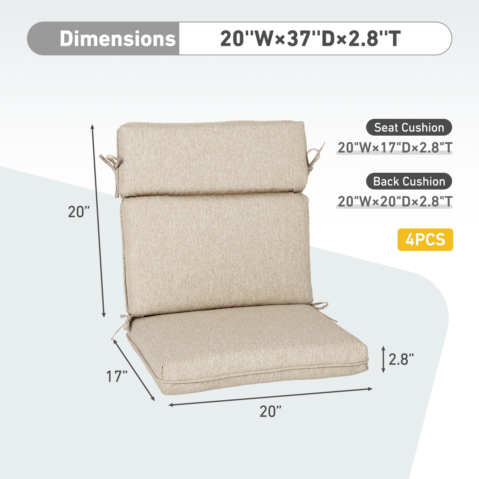 Aoodor A391-PLFLF Patio-Furniture-Cushions - View #2