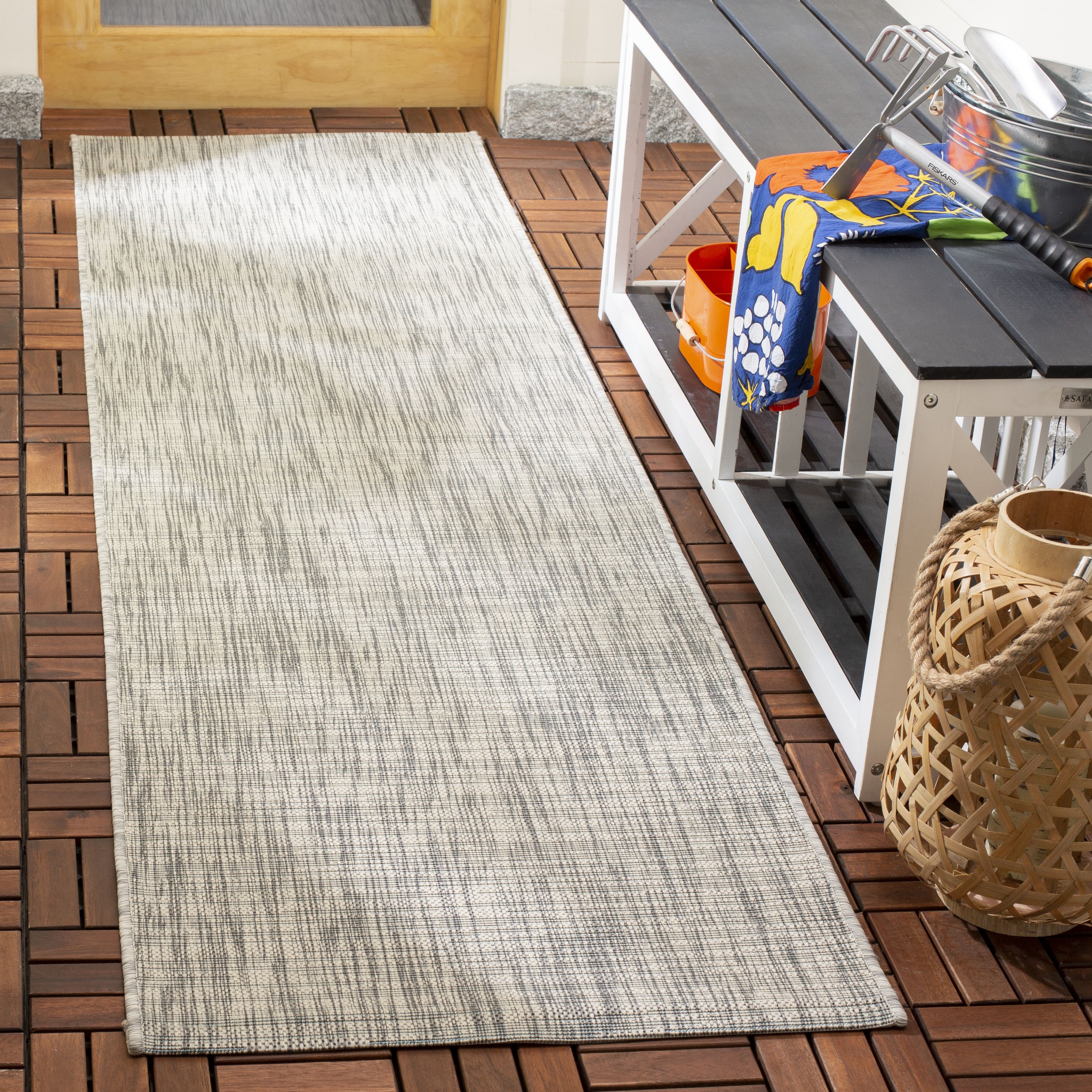 Safavieh CY8576-37111-212 Courtyard Acklins 2 x 12 (ft) Loomed Polypropylene Gray/Turquoise Rectangular Indoor/Outdoor Coastal Runner rug